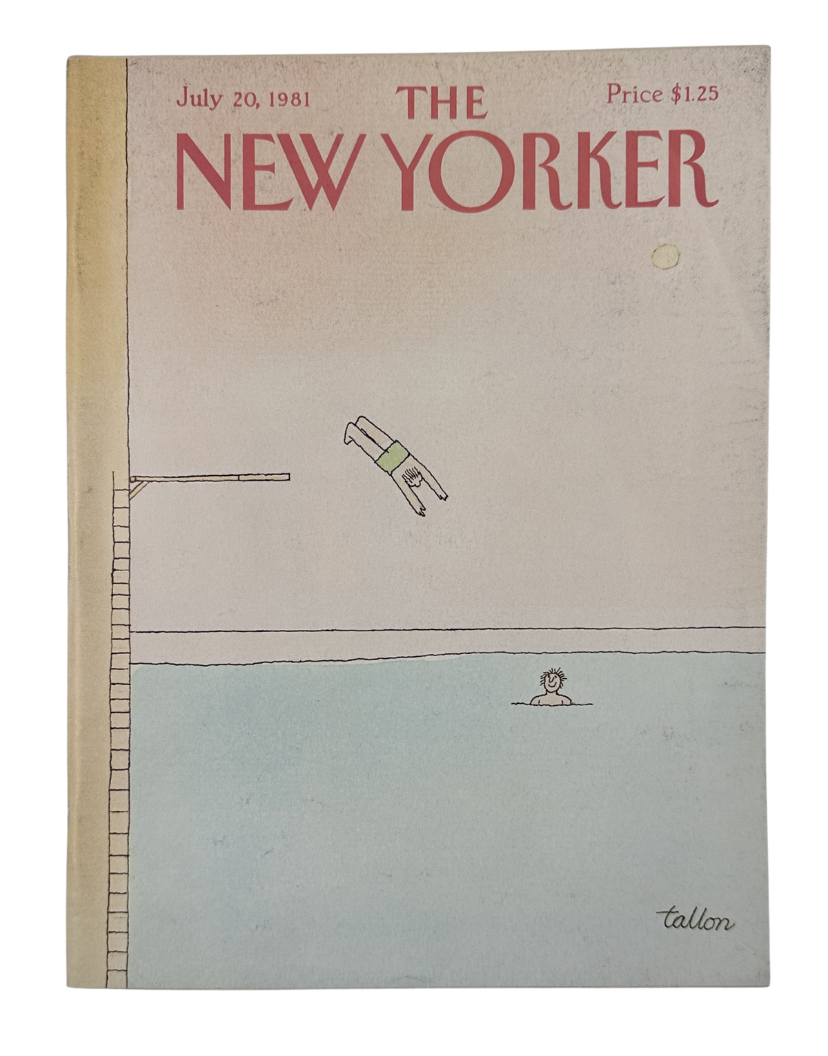 The New Yorker Magazine July 20, 1981 Diving Board Swimmer Robert Tallon Cover, featuring a minimalist illustration of a diving board, swimmer, and pool.