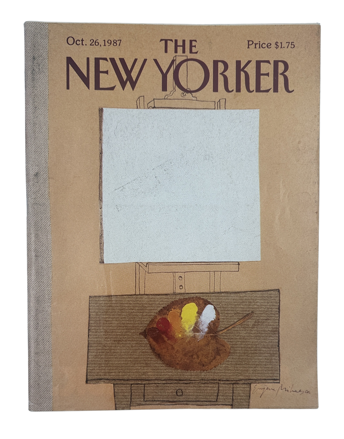 The New Yorker Magazine October 26, 1987 Blank Canvas Artist Eugène Mihaesco Cover VG, featuring the illustrated artist's canvas and paint palette cover design.