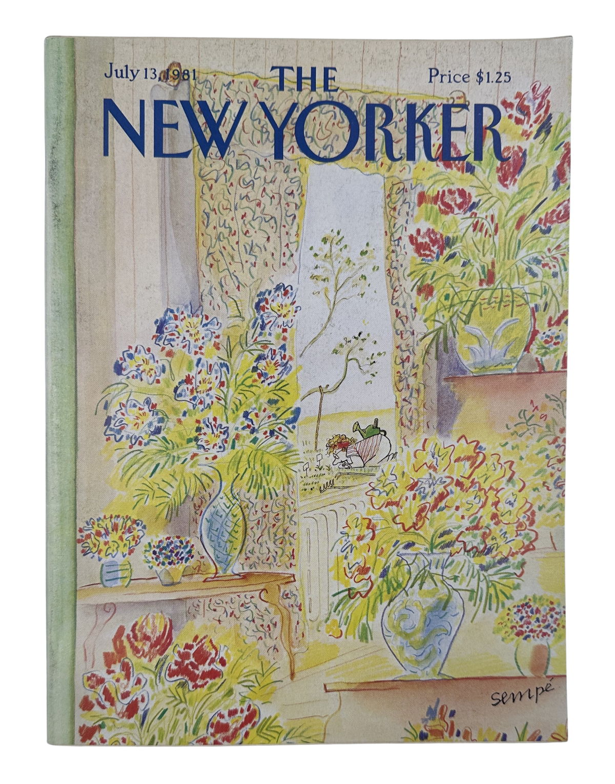 The New Yorker Magazine July 13, 1981 Floral Interior J. J. Sempé Cover VG, front cover featuring a colorful floral room interior illustration by J. J. Sempé.