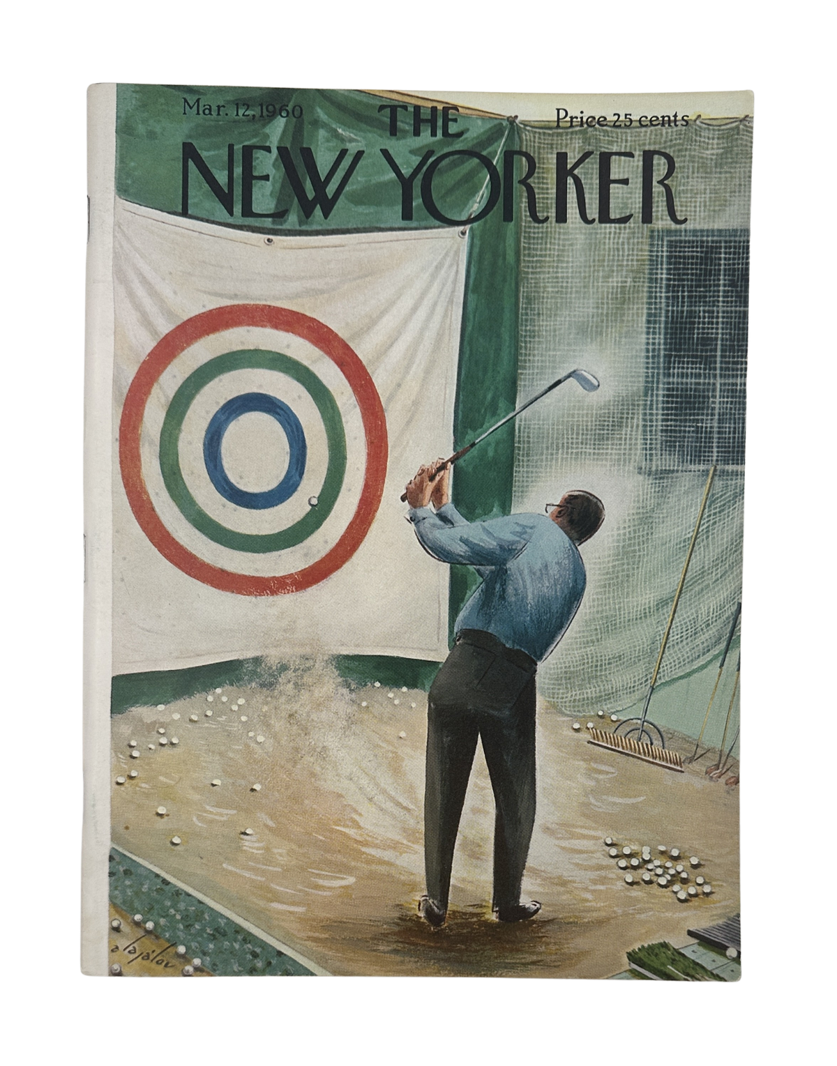 The New Yorker Magazine March 12, 1960 Indoor Golf Target Constantin Aladjalov Cover VG, featuring an illustrated golfer aiming at a colorful indoor golf target.