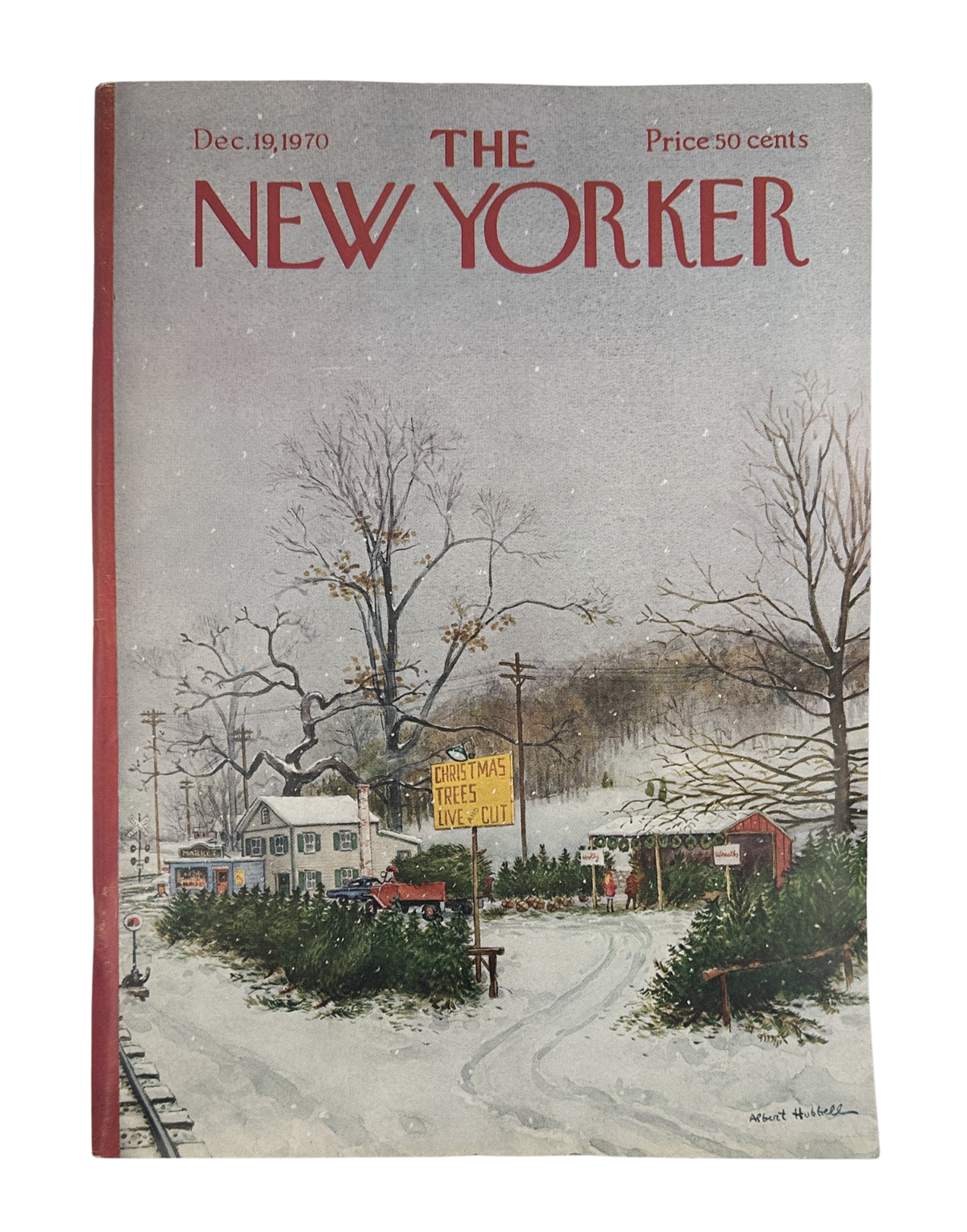 The New Yorker Magazine December 19, 1970 Snowy Christmas Tree Farm Albert Hubbell VG, front cover featuring a snowy Christmas tree farm illustration by Albert Hubbell.