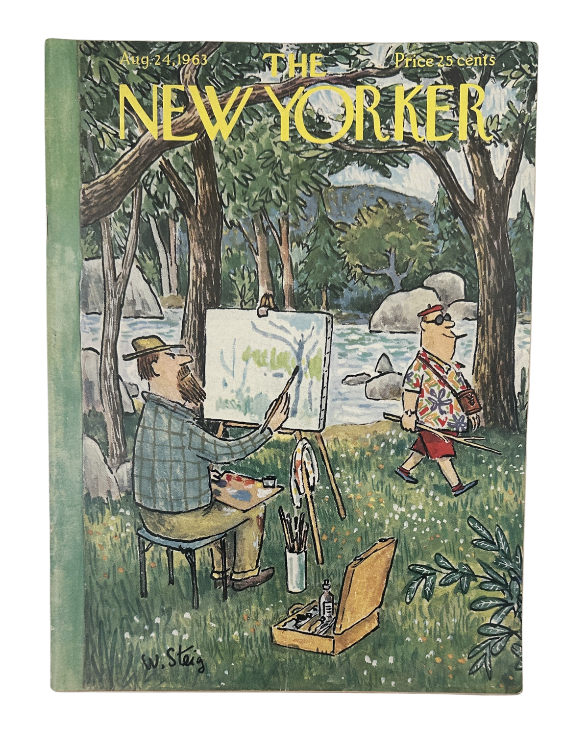 The New Yorker Magazine August 24, 1963 Park Painter William Steig Cover featuring an illustrated park scene with an artist painting outdoors and a seated woman beneath trees.