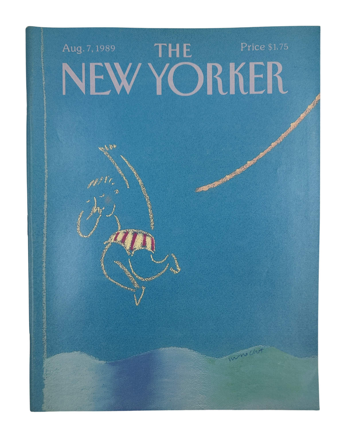 The New Yorker Magazine August 7, 1989 Swimmer Pool Water Merle Nacht Cover VG, front cover featuring a swimmer diving through blue pool water artwork.