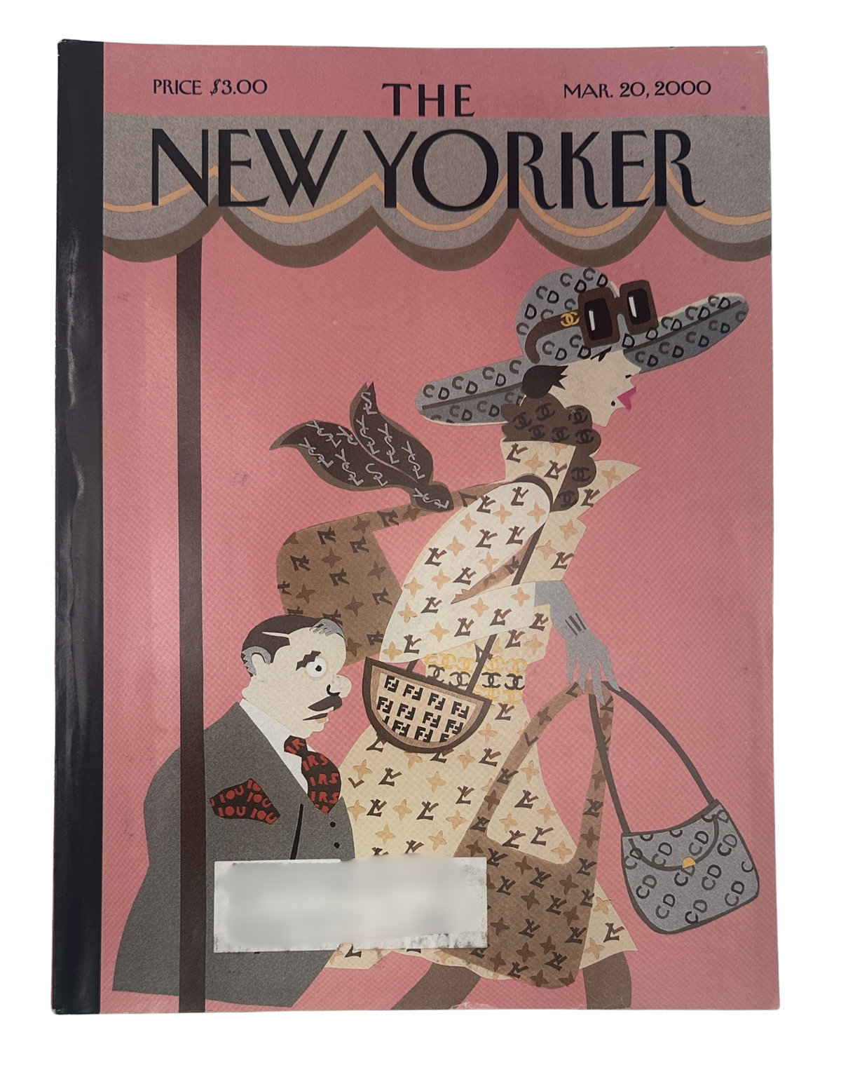 The New Yorker Magazine March 20, 2000 Fashion Designer Logo Michael Roberts Cover VG, front cover featuring a stylish illustrated fashion designer in patterned clothing and accessories.
