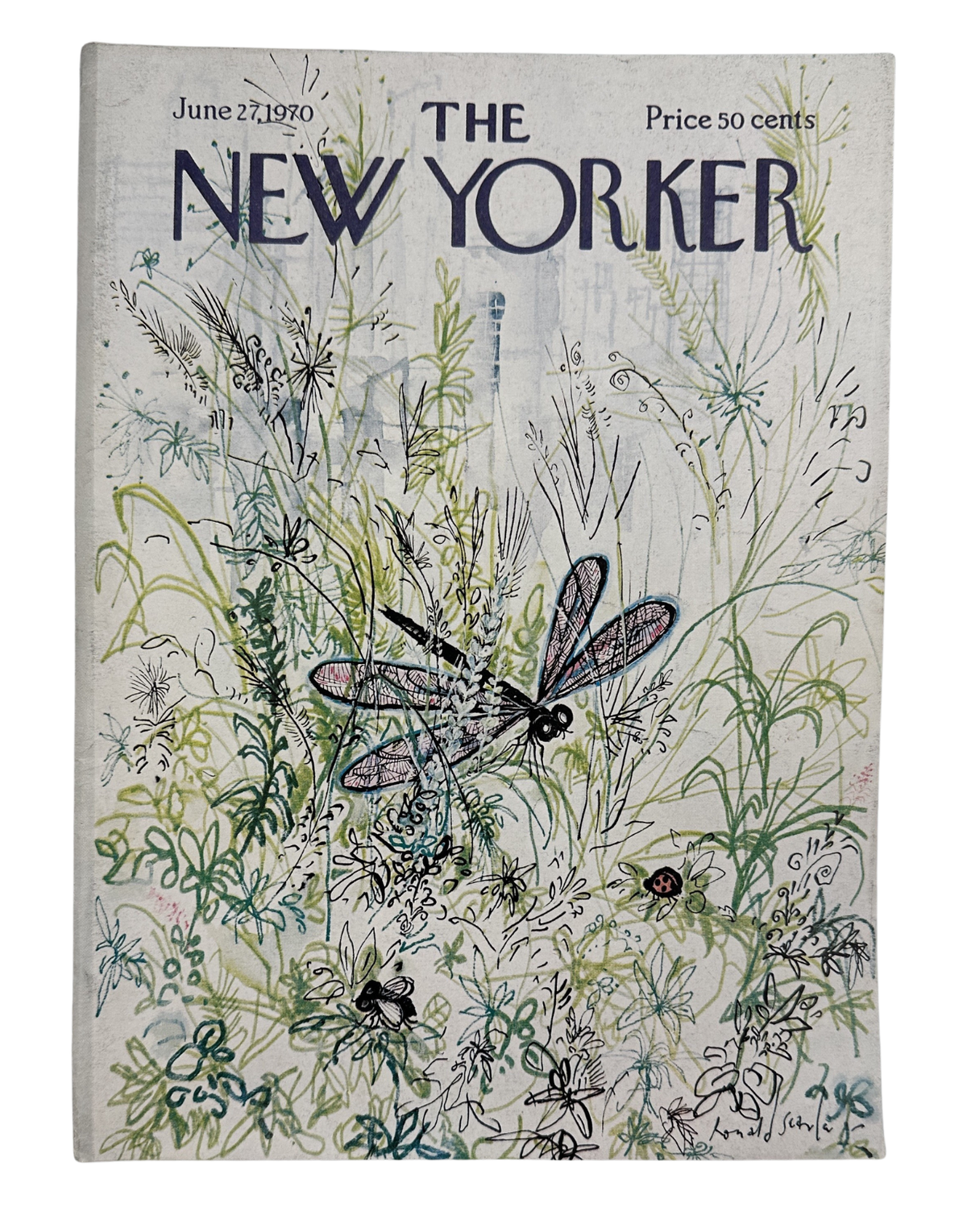 The New Yorker Magazine June 27, 1970 Dragonflies Wildflower Meadow Ronald Searle VG, front cover featuring illustrated dragonflies among wildflowers and meadow grasses.