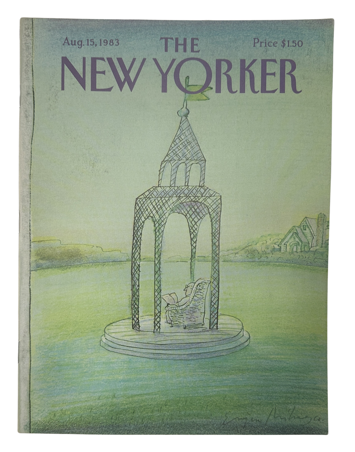 The New Yorker Magazine August 15, 1983 Gazebo Lake Eugene Mihaesco Cover VG, showing the illustrated green cover with a gazebo on a lake and The New Yorker masthead.