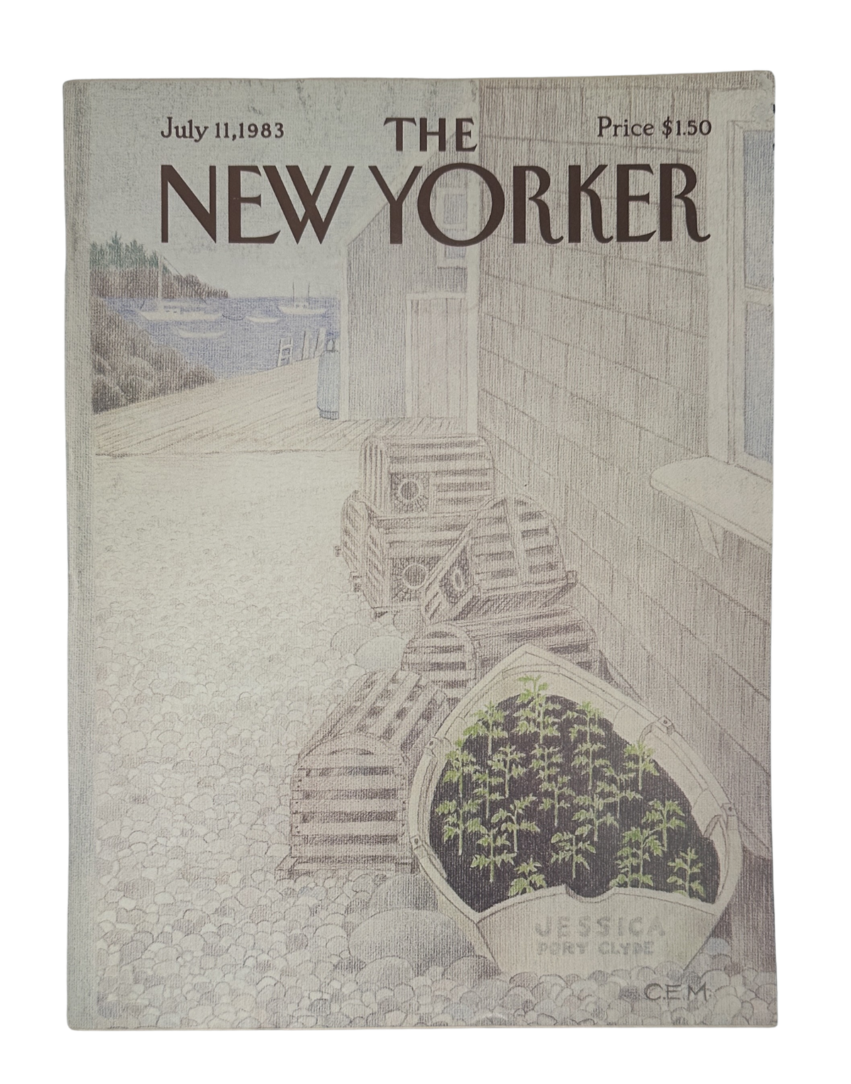 The New Yorker Magazine July 11, 1983 Coastal Wood Crates Charles E. Martin Cover VG, front cover featuring a coastal scene with stacked wooden crates and the iconic New Yorker masthead.