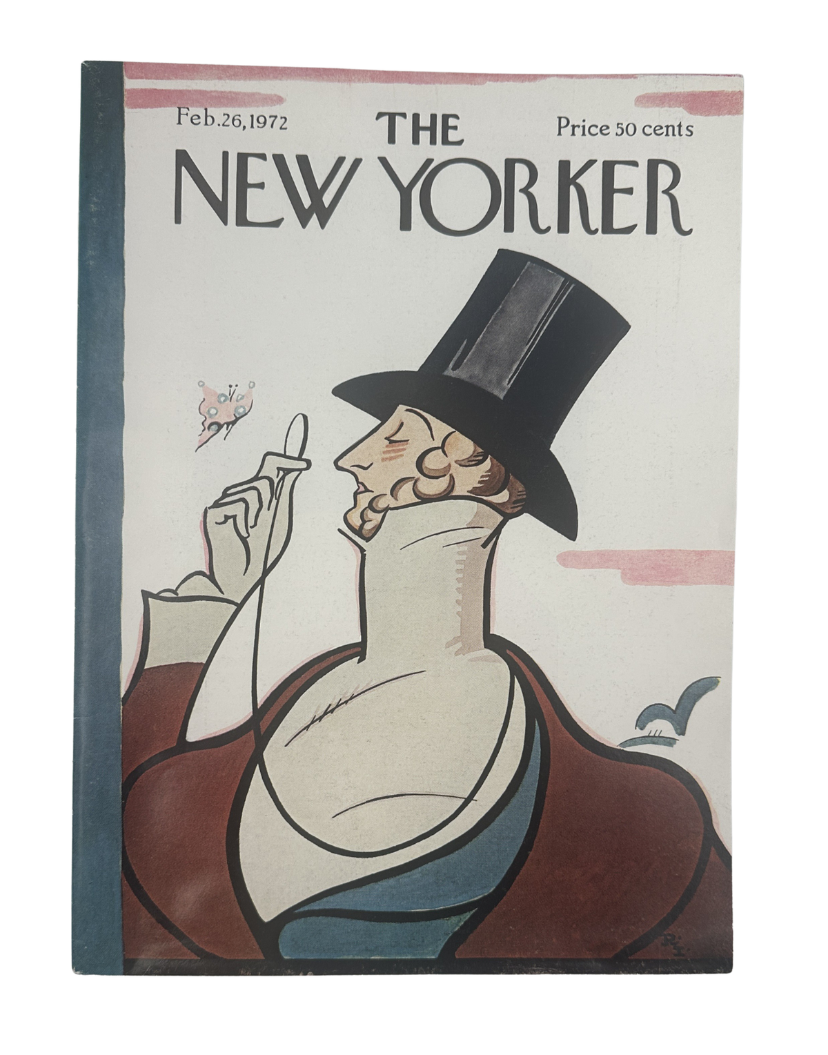 The New Yorker Magazine February 26, 1972 Tilley Butterfly Rea Irvin Cover VG, vintage cover illustration of a top-hatted man holding a butterfly