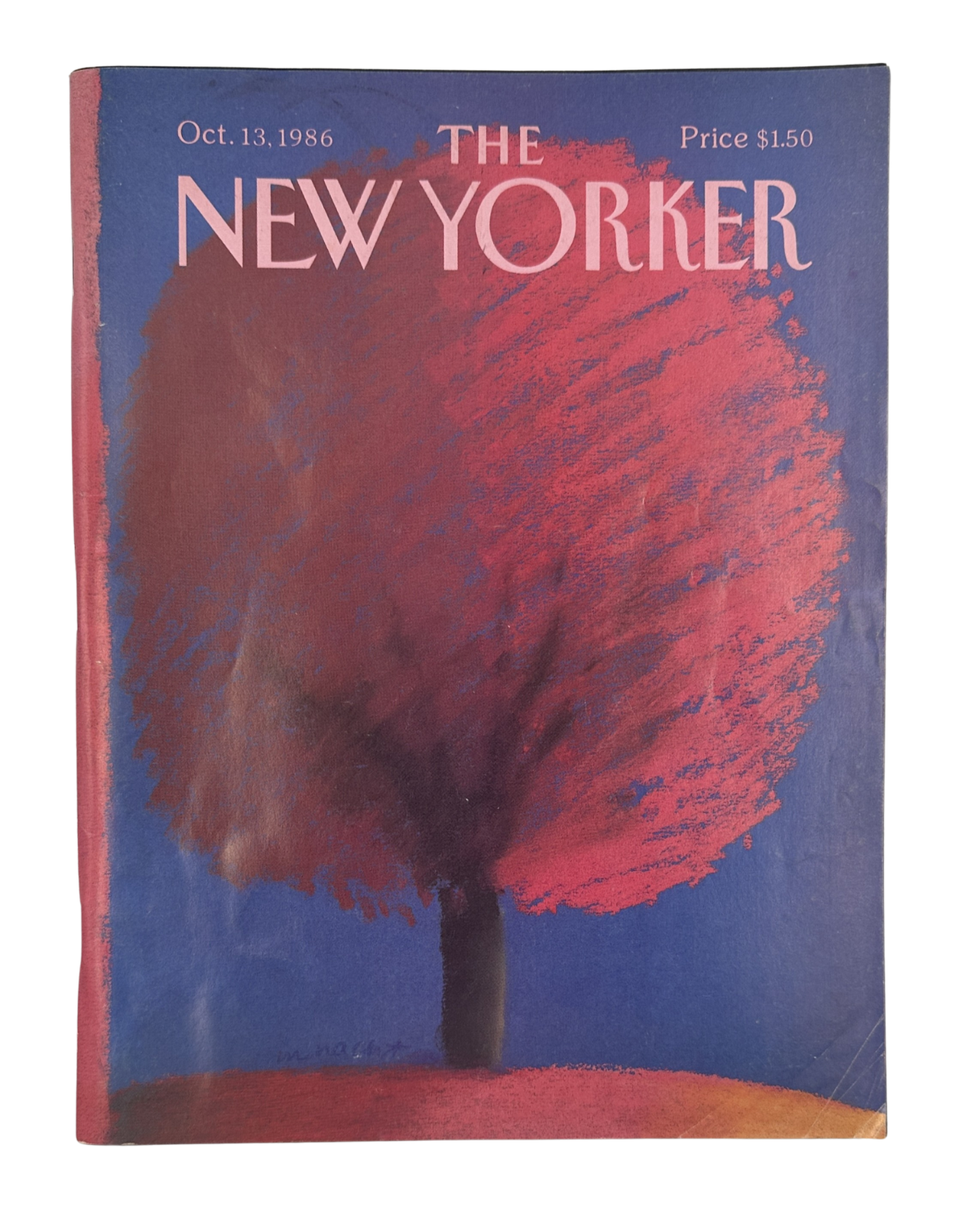 The New Yorker Magazine October 13, 1986 Autumn Tree Merle Nacht Cover featuring a colorful autumn tree illustration against a blue background