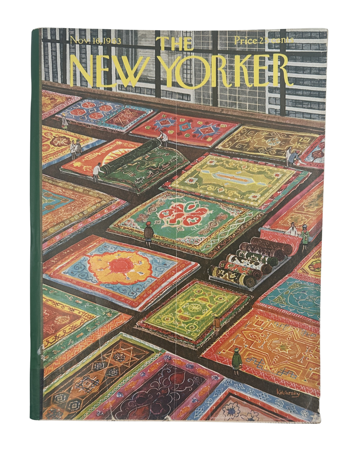 The New Yorker Magazine November 16, 1963 Rug Market Anatol Kovarsky Cover featuring colorful patterned Oriental rugs displayed in a market