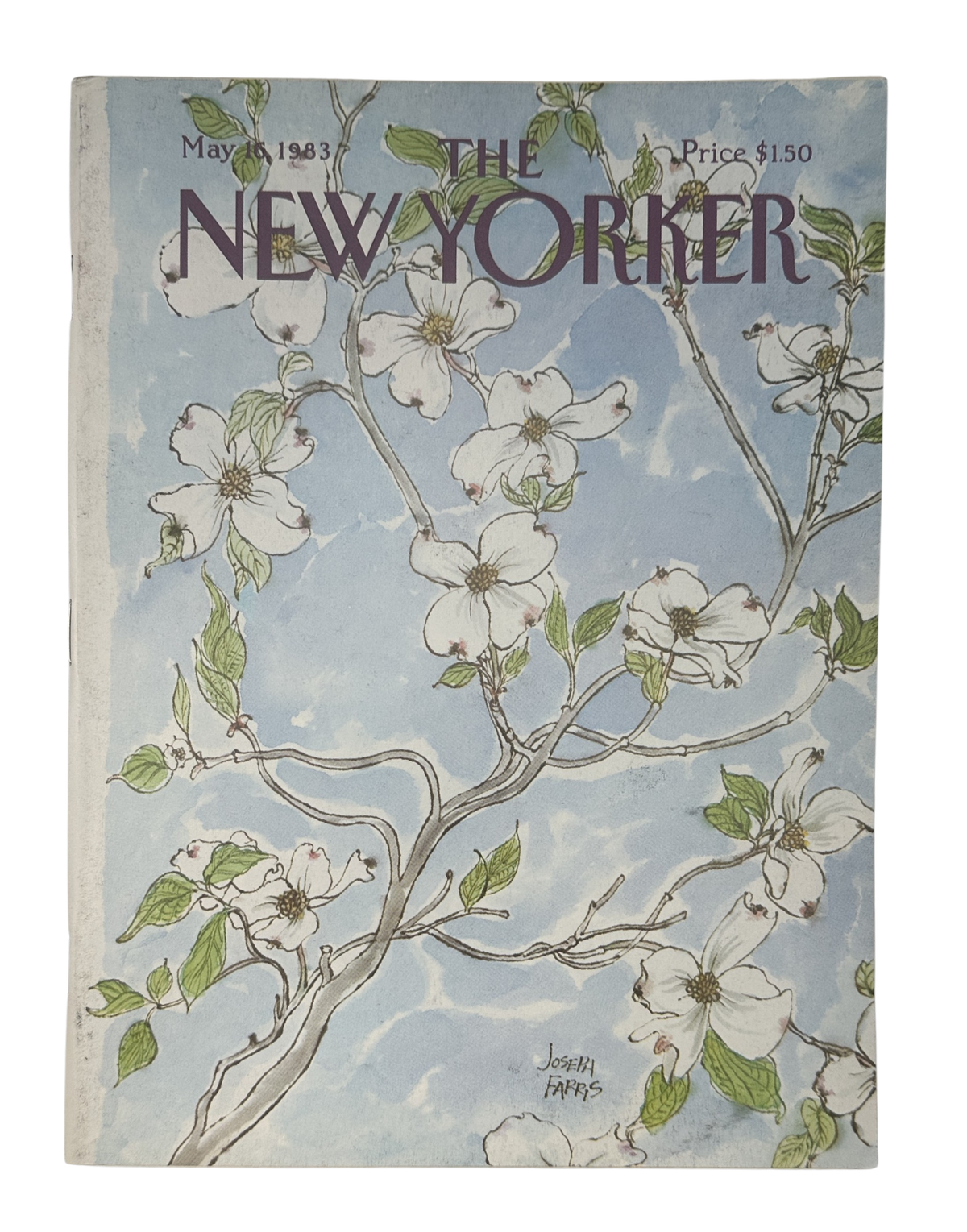 The New Yorker Magazine May 16, 1983 Dogwood Blossom Joseph Farris Cover VG, featuring a vintage dogwood blossom illustration on the front cover.