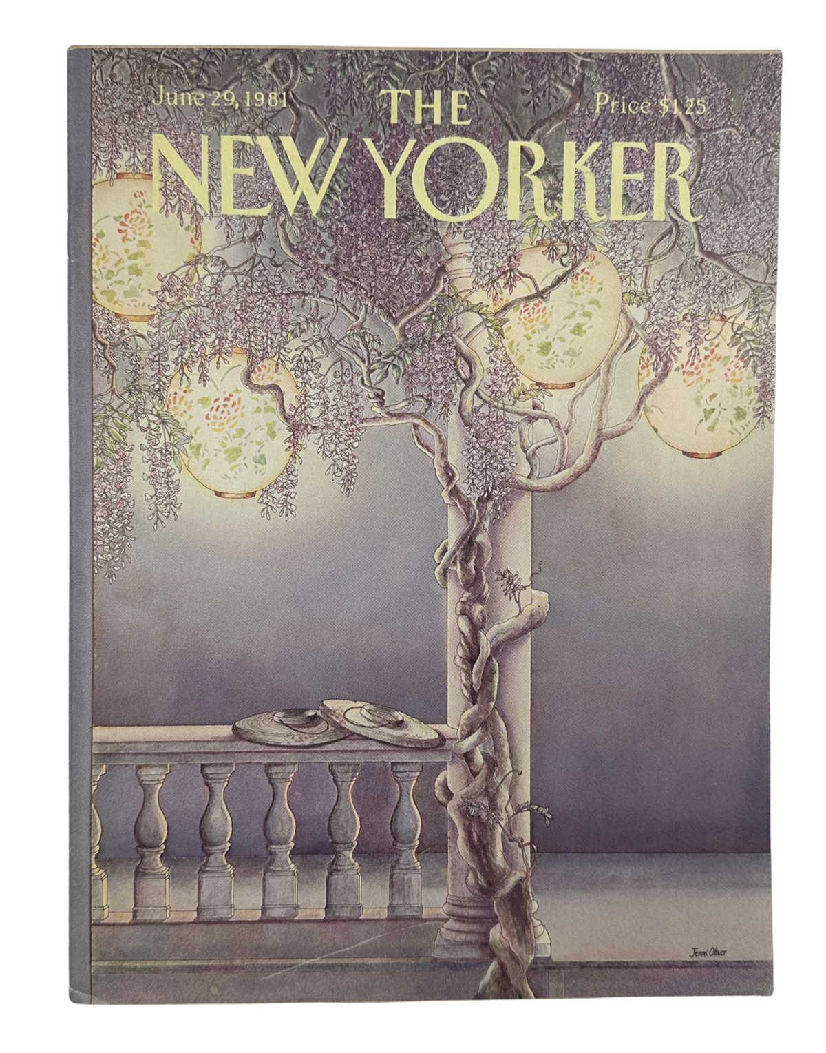 The New Yorker Magazine June 29, 1981 Wisteria Lantern Terrace Jenni Oliver Cover VG, featuring a vintage illustrated wisteria-covered terrace and lantern cover design.
