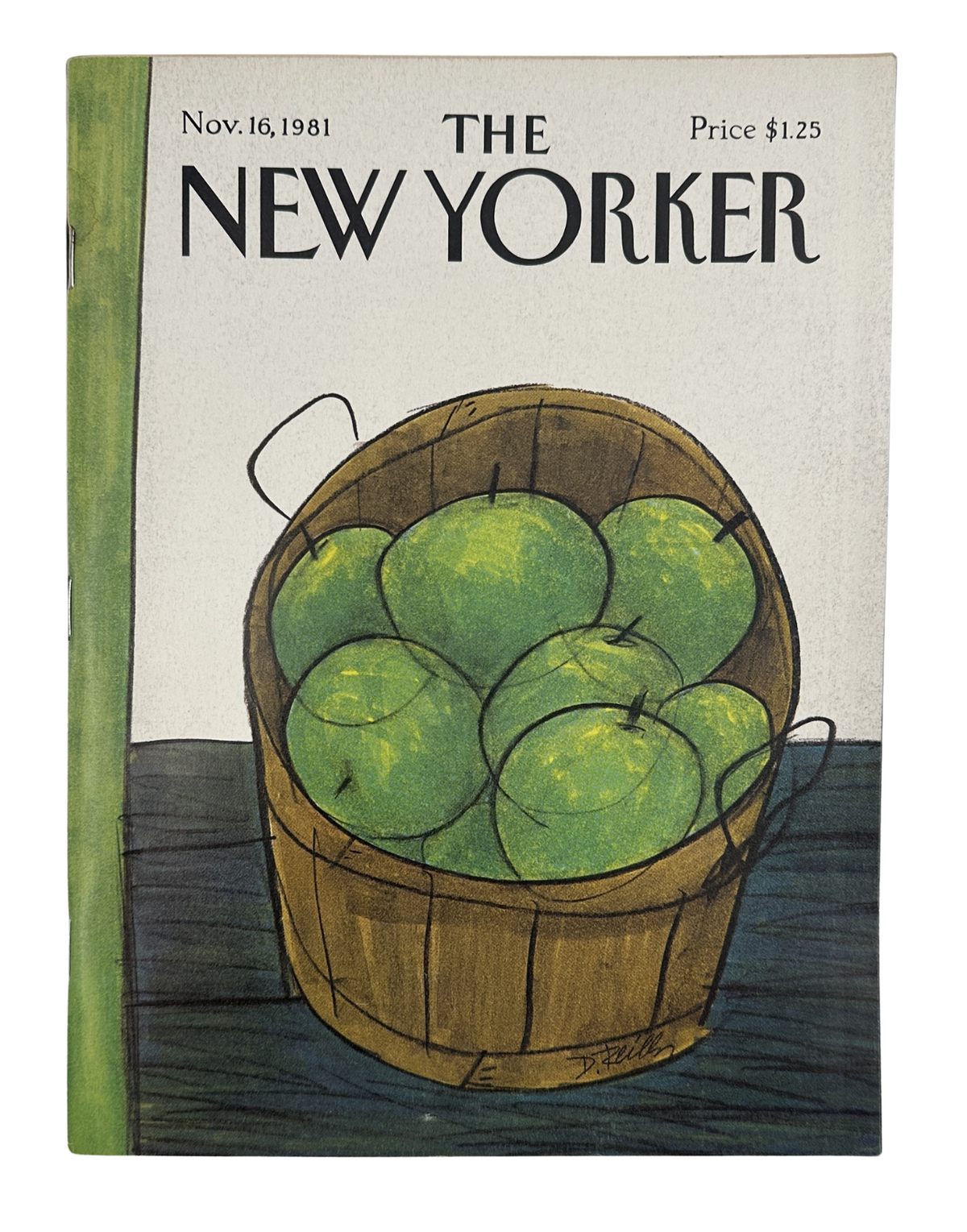 The New Yorker Magazine November 16, 1981 Green Apple Basket Donald Reilly Cover VG, front cover featuring a hand-drawn basket of green apples.