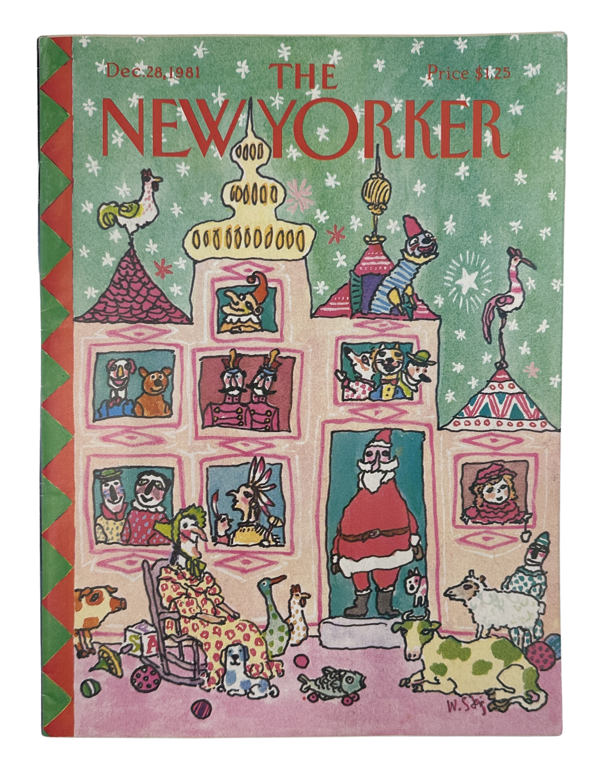The New Yorker Magazine December 28, 1981 Santa Toy House William Steig Cover VG, illustrated Christmas cover featuring Santa Claus, toys, decorated rooms, animals, and holiday figures.