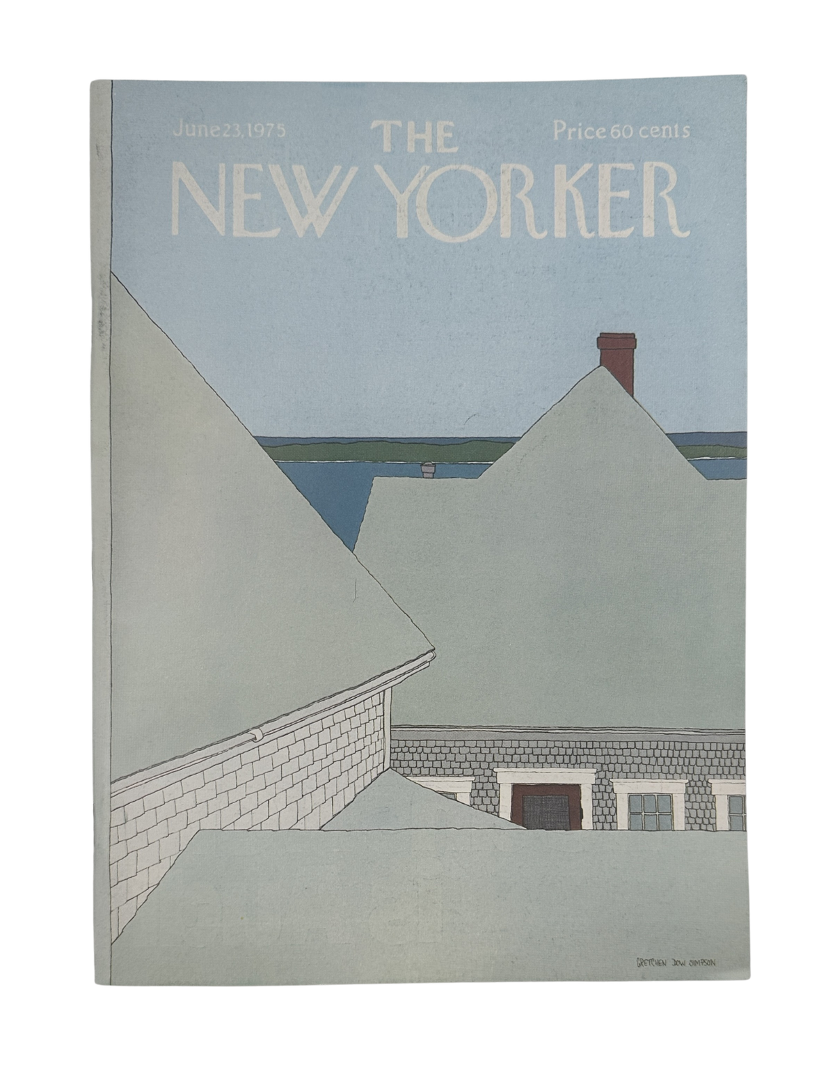 The New Yorker Magazine June 23, 1975 Coastal Rooftops Gretchen Dow Simpson VG, front cover featuring an illustrated view of coastal rooftops and water