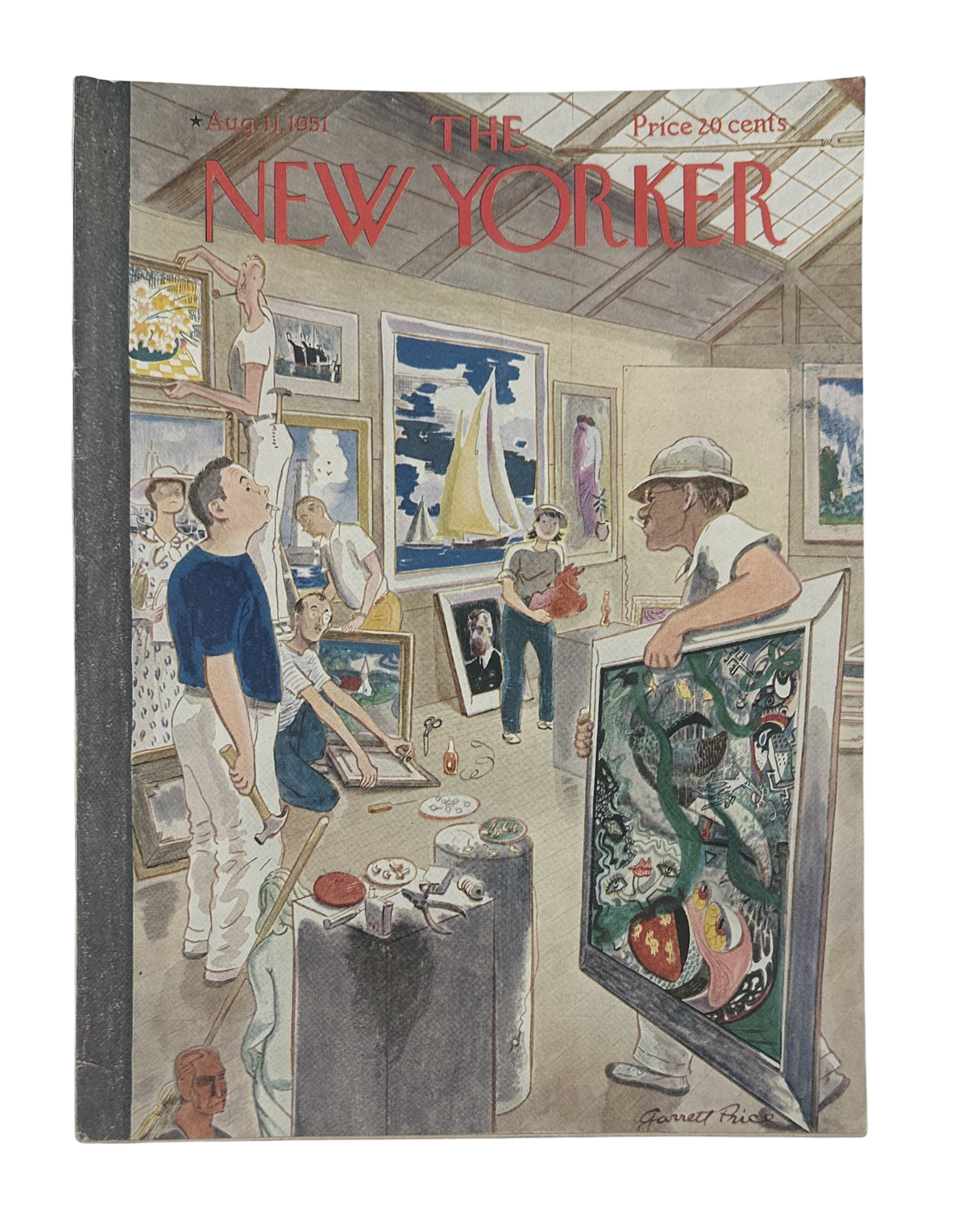 The New Yorker Magazine August 11, 1951 Art Gallery Garrett Price Cover featuring a vintage gallery scene with framed artwork and visitors.