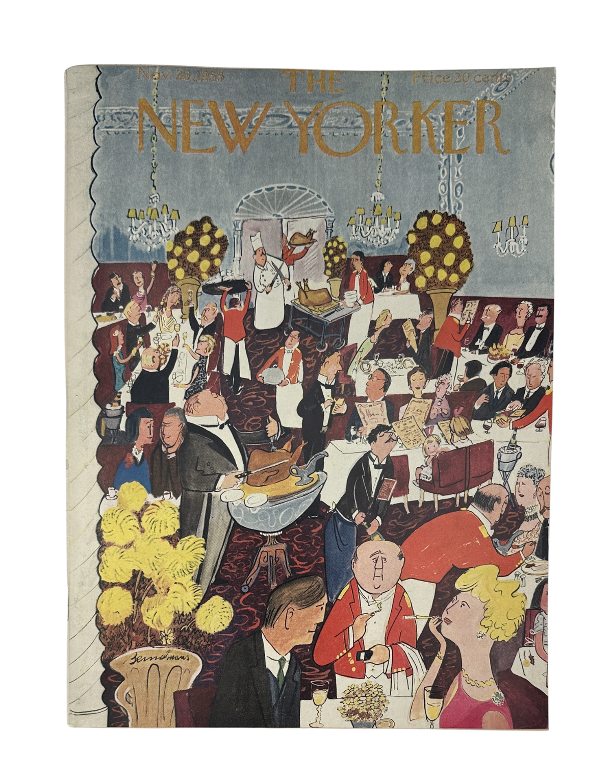 The New Yorker Magazine November 26, 1955 Restaurant Dining Ludwig Bemelmans Cover VG