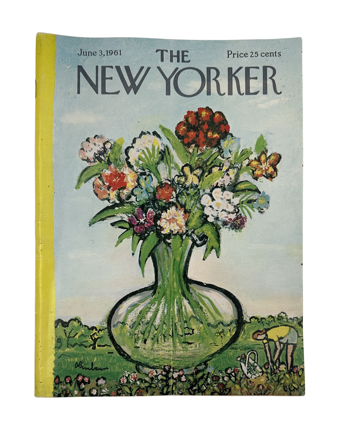 The New Yorker Magazine June 3, 1961 Garden Flower Vase Abe Birnbaum Cover, featuring a colorful bouquet in a glass vase on a garden scene cover
