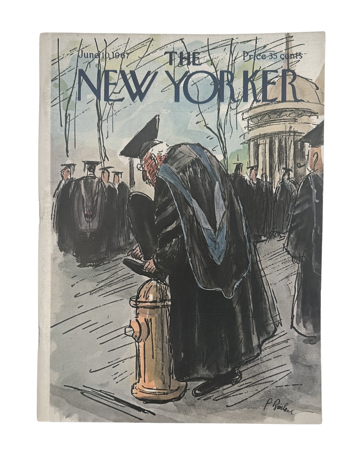 The New Yorker Magazine June 10, 1967 Graduation Fire Hydrant Perry Barlow Cover VG, illustrated cover showing a graduation scene with a robed graduate beside a fire hydrant.