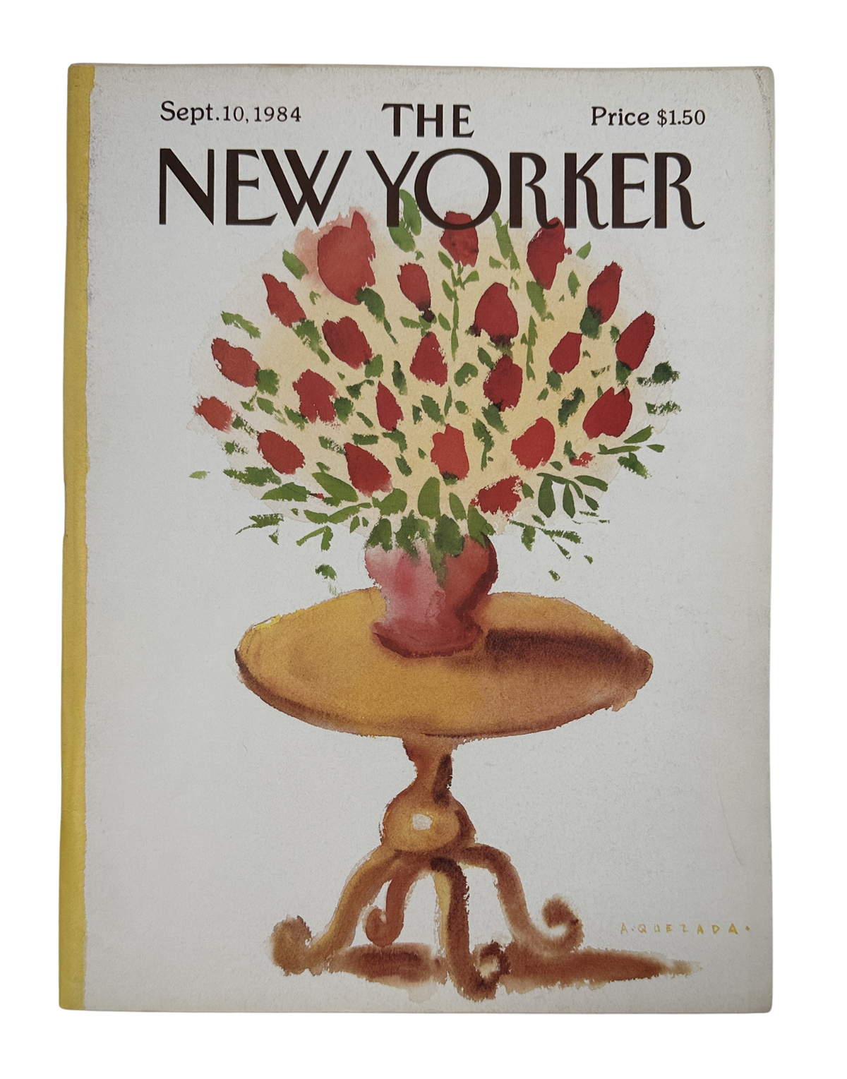 The New Yorker Magazine September 10, 1984 Red Roses Vase Abel Quezada Cover VG, featuring the illustrated red roses in a vase cover design.