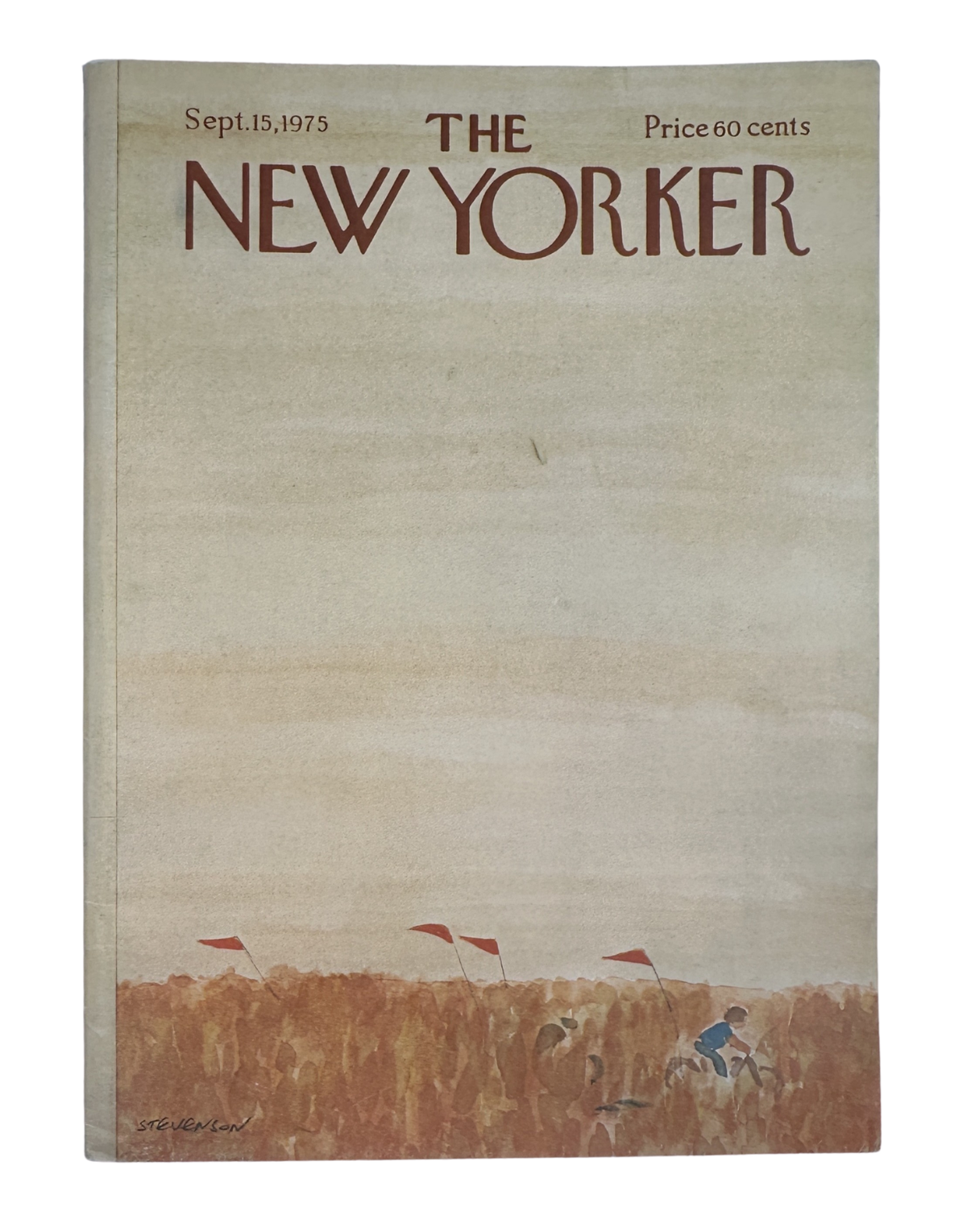 The New Yorker Magazine September 15, 1975 Autumn Field Red Flags James Stevenson VG front cover featuring an autumn field with red flags and figures.