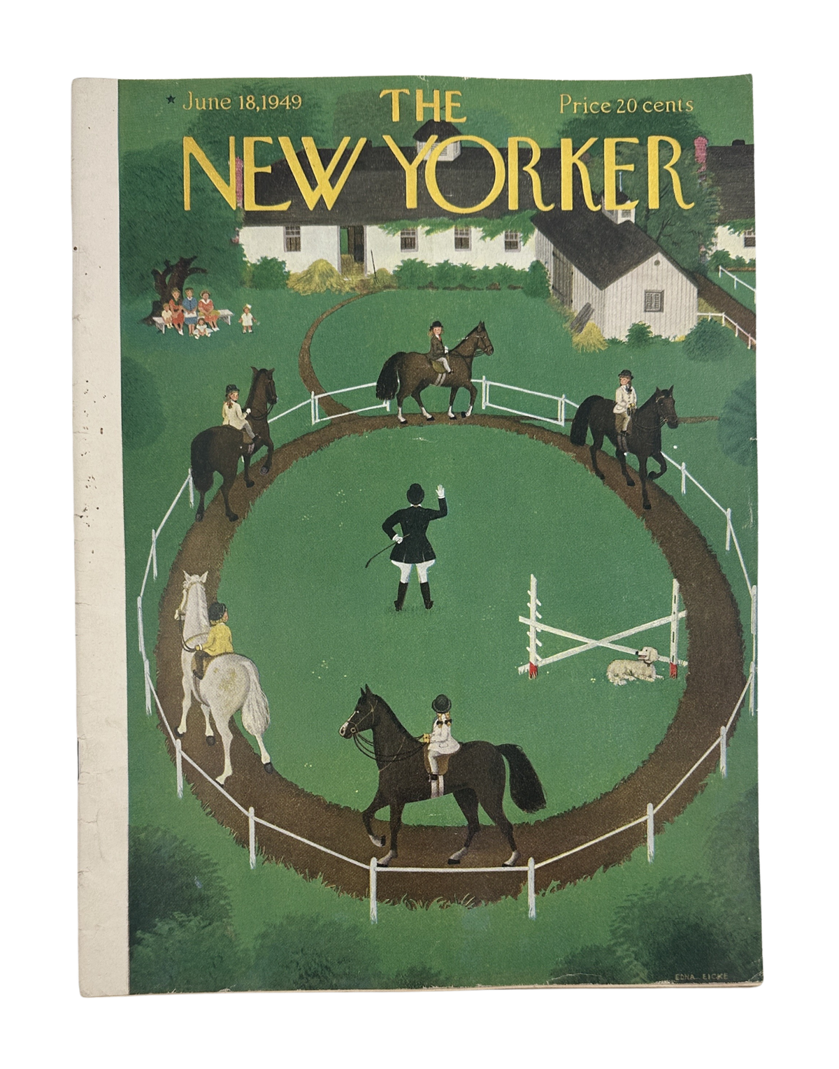 The New Yorker Magazine June 18, 1949 Horse Show Edna Eicke Cover featuring riders and horses competing in an outdoor equestrian show-jumping ring