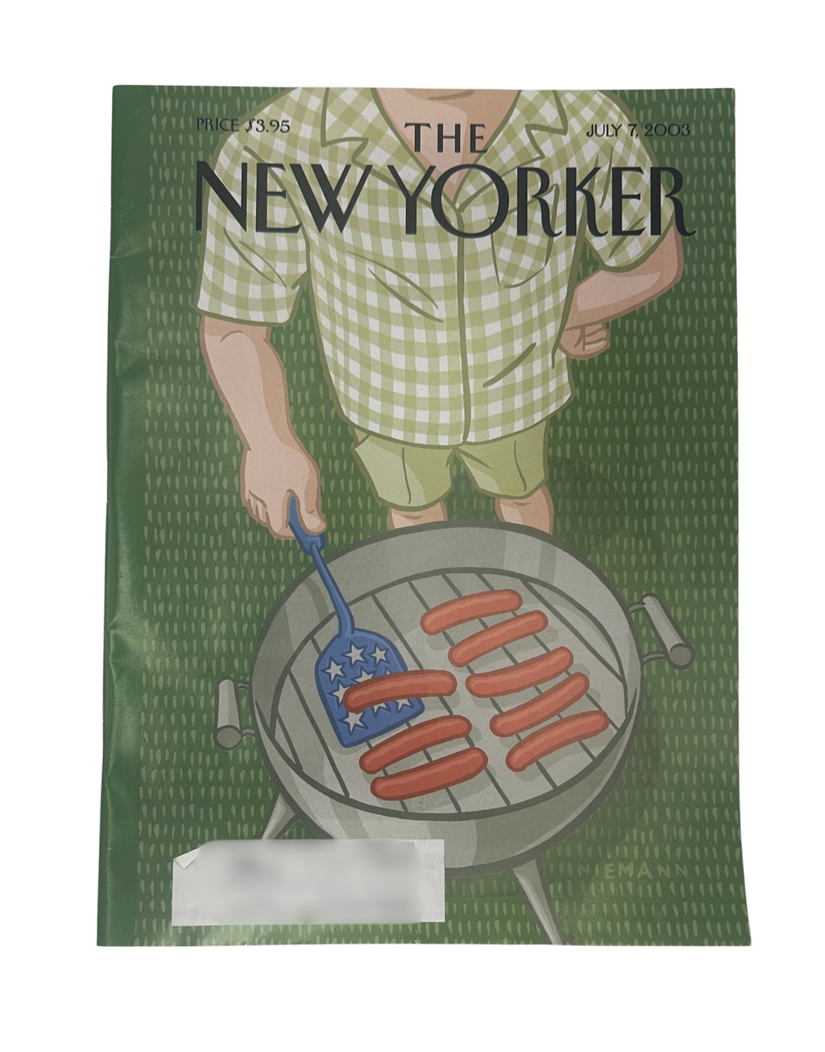 The New Yorker Magazine July 7, 2003 BBQ Hot Dogs Grill Christoph Niemann Cover VG, illustrated cover showing hot dogs grilling over a barbecue