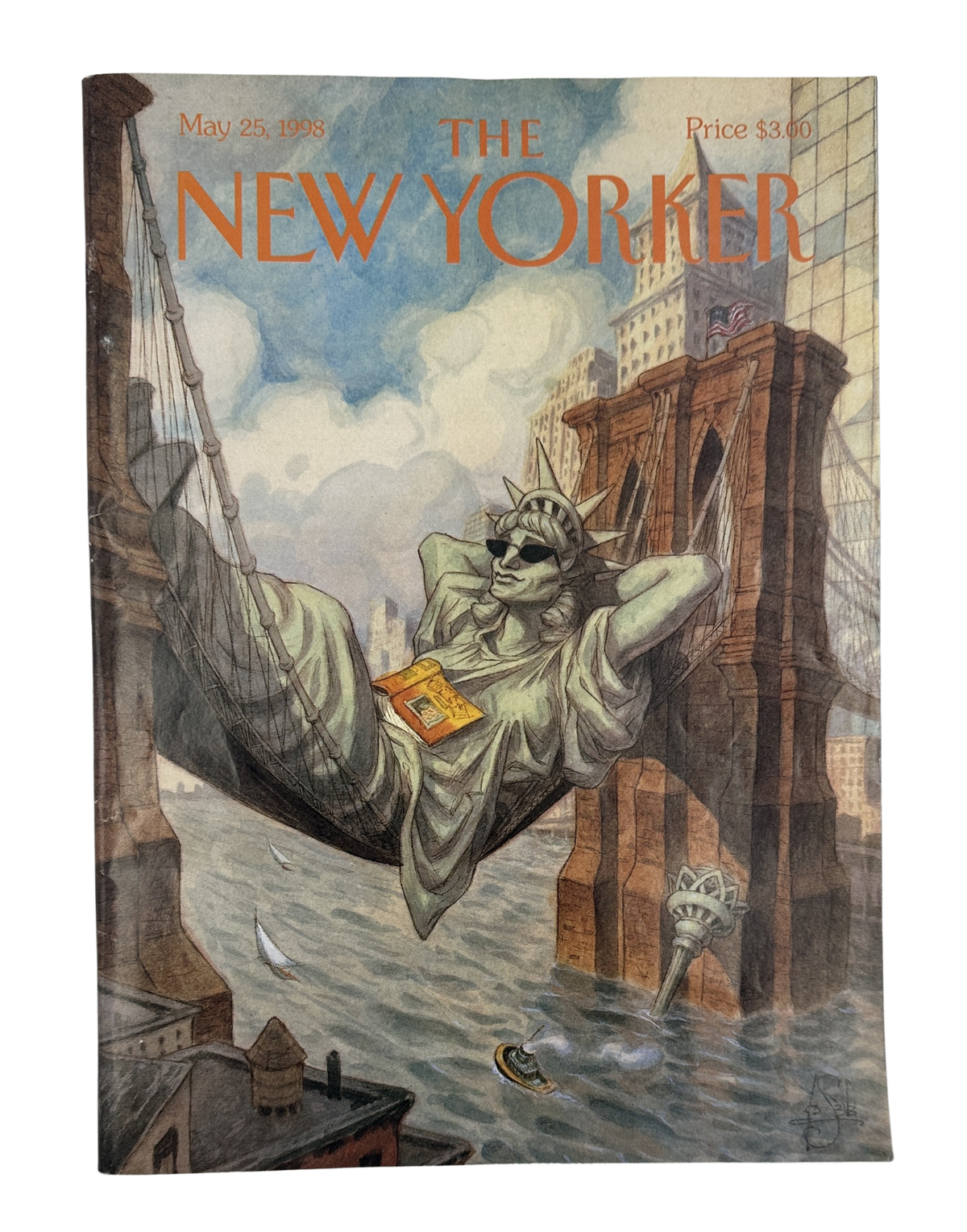 The New Yorker Magazine May 25, 1998 Statue of Liberty Flood Peter de Sève Cover VG, illustrated cover showing the Statue of Liberty swept through a flooded New York City street.