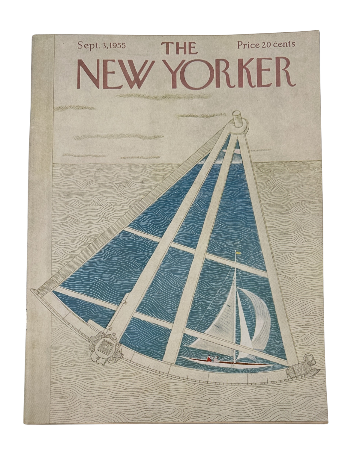 The New Yorker Magazine September 3, 1955 Sailboat Sextant Ilonka Karasz Cover VG