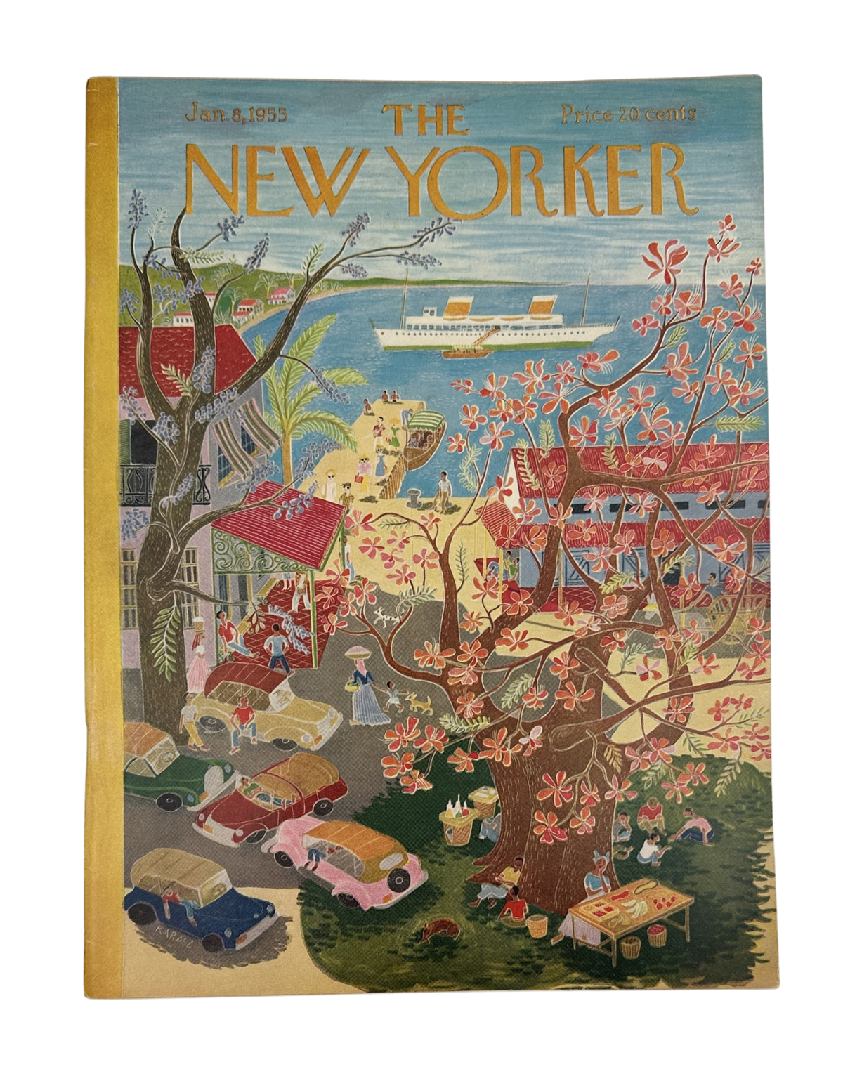 The New Yorker Magazine January 8, 1955 Tropical Port Ship Ilonka Karasz Cover VG