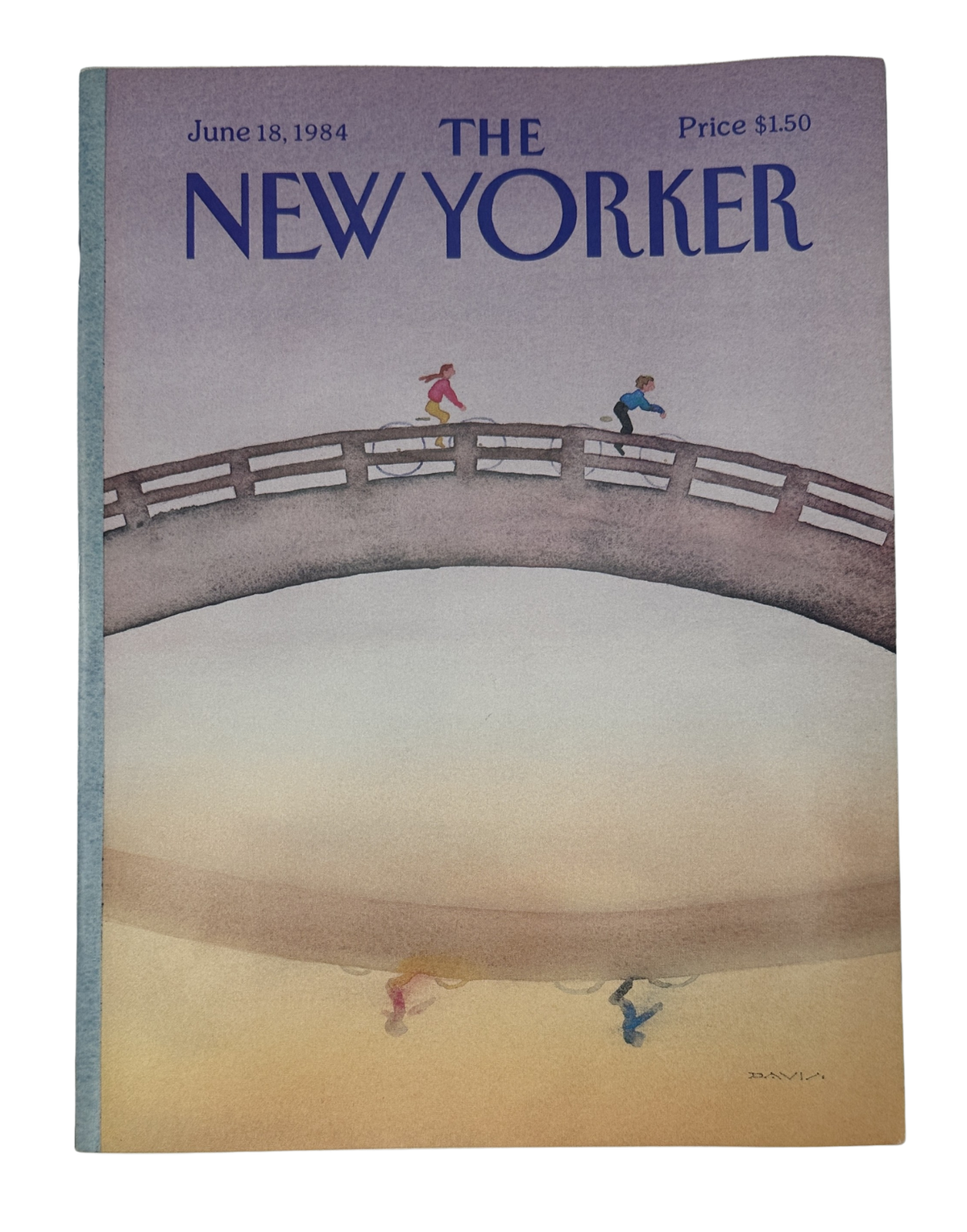The New Yorker Magazine June 18, 1984 Bridge Joggers Reflection Susan Davis Cover VG, front cover featuring two joggers running across a bridge with reflections below.