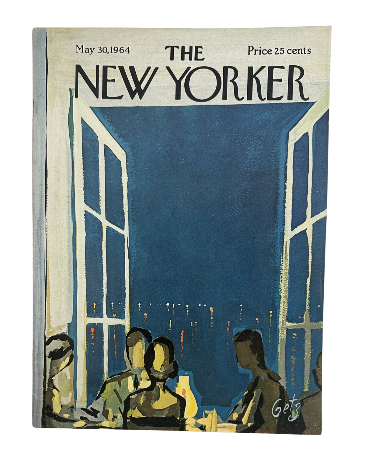The New Yorker Magazine May 30, 1964 Night Restaurant Window Art Arthur Getz Cover VG, illustrated cover showing diners seated beside a nighttime restaurant window.