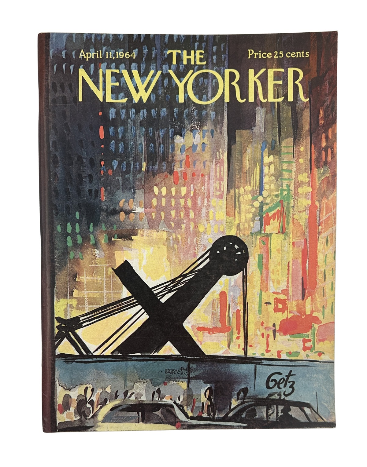 The New Yorker Magazine April 11, 1964 City Night Skyline Arthur Getz Cover VG, featuring a colorful nighttime city skyline and abstract street scene cover art.