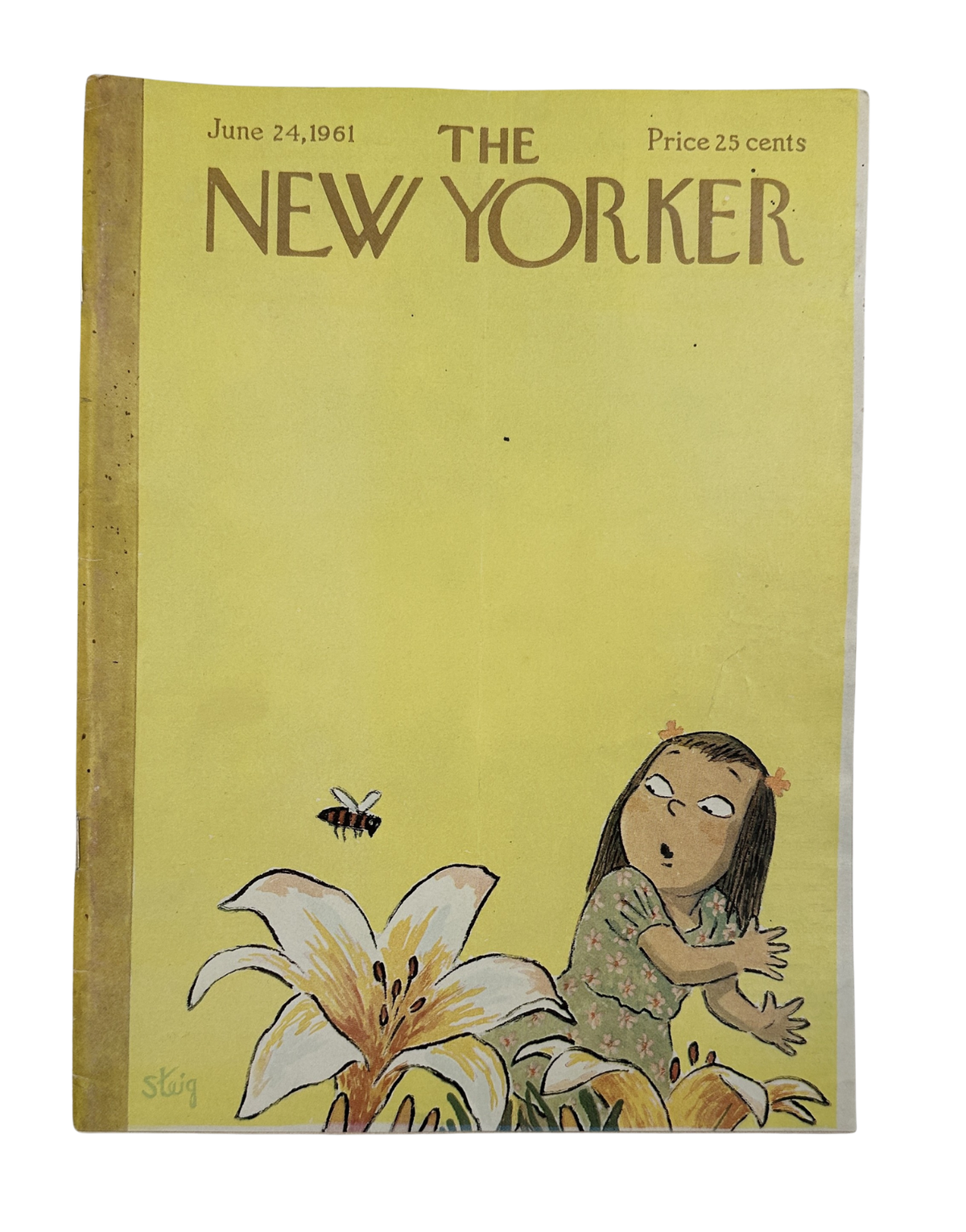 The New Yorker Magazine June 24, 1961 Girl Lily Flower William Steig Cover, vintage magazine front cover featuring a girl beside a large lily flower