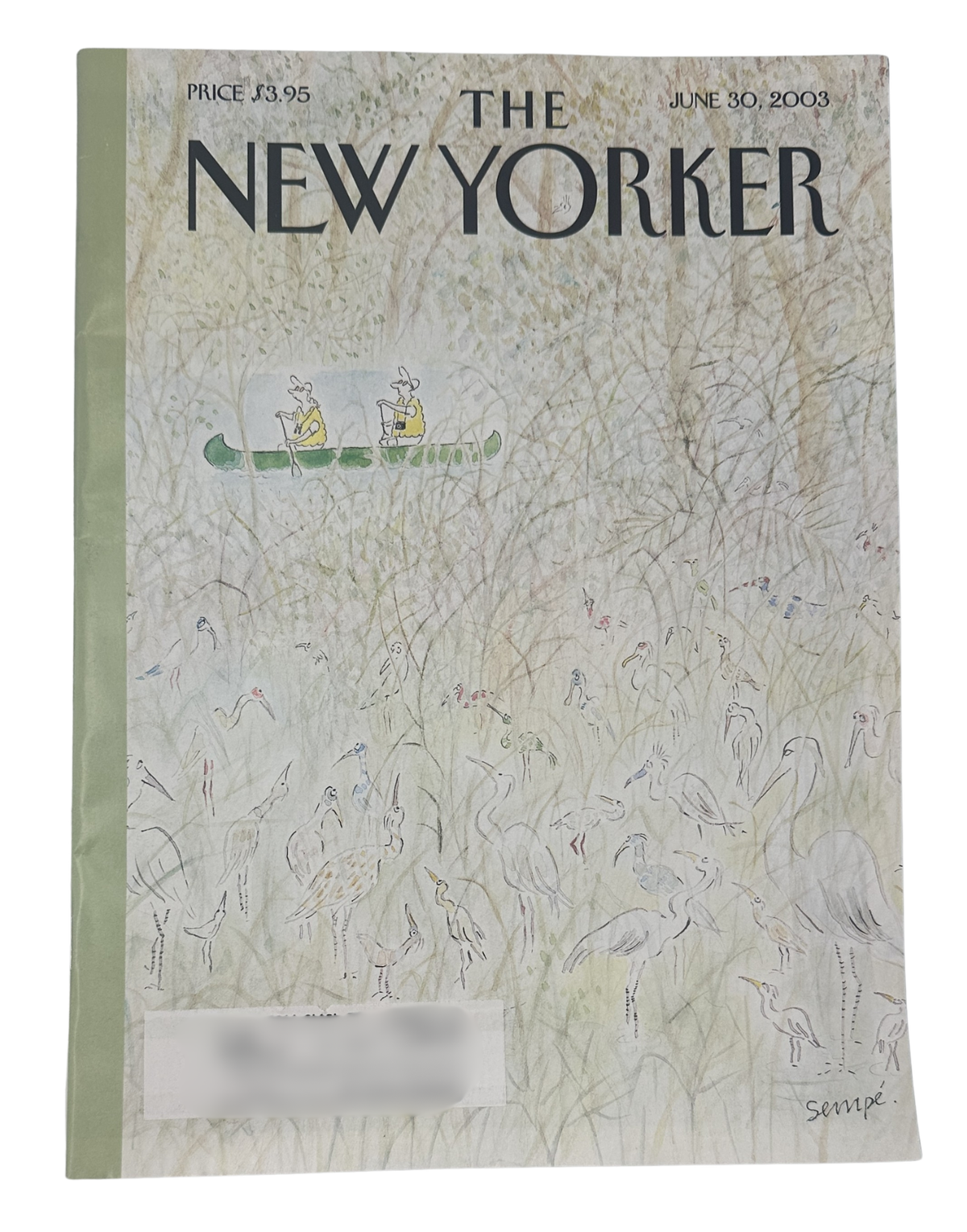 The New Yorker Magazine June 30, 2003 Birds Watching Canoe J. J. Sempé Cover VG, featuring the illustrated bird-watching canoe cover by J. J. Sempé.