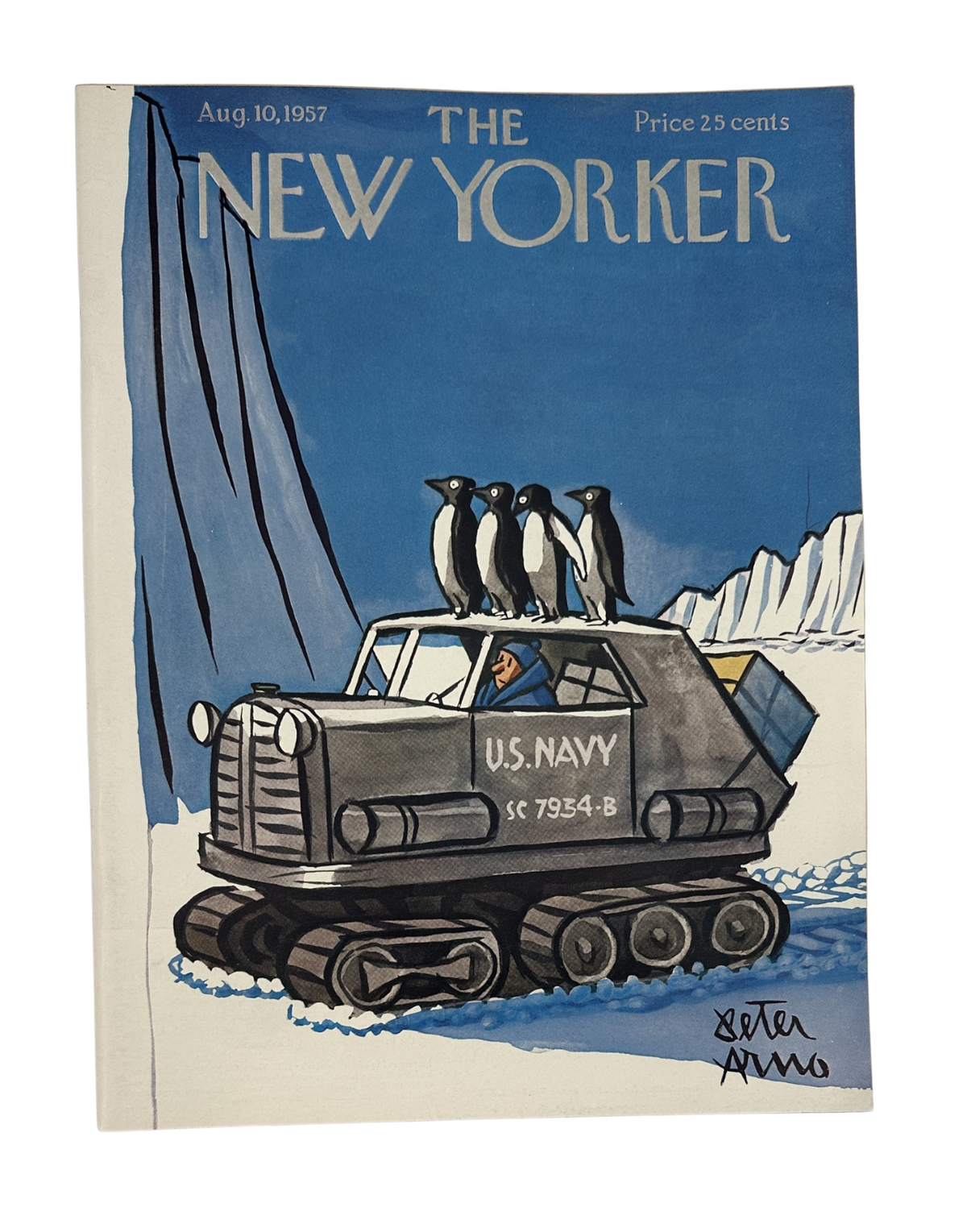 The New Yorker Magazine August 10, 1957 Penguins U.S. Navy Peter Arno Cover VG