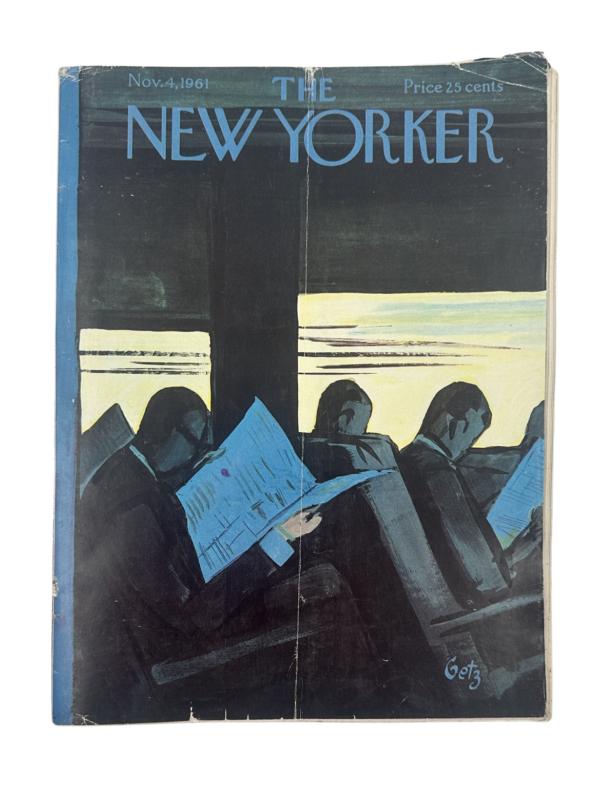 The New Yorker Magazine November 4, 1961 Commuters Reading Train Arthur Getz Cover, complete front cover showing commuters reading newspapers on a train