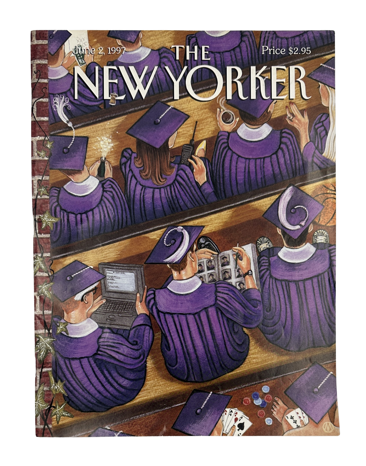 The New Yorker Magazine June 2, 1997 Graduation Caps Ceremony M. Scott Miller Cover featuring graduates in purple caps and gowns at a commencement ceremony