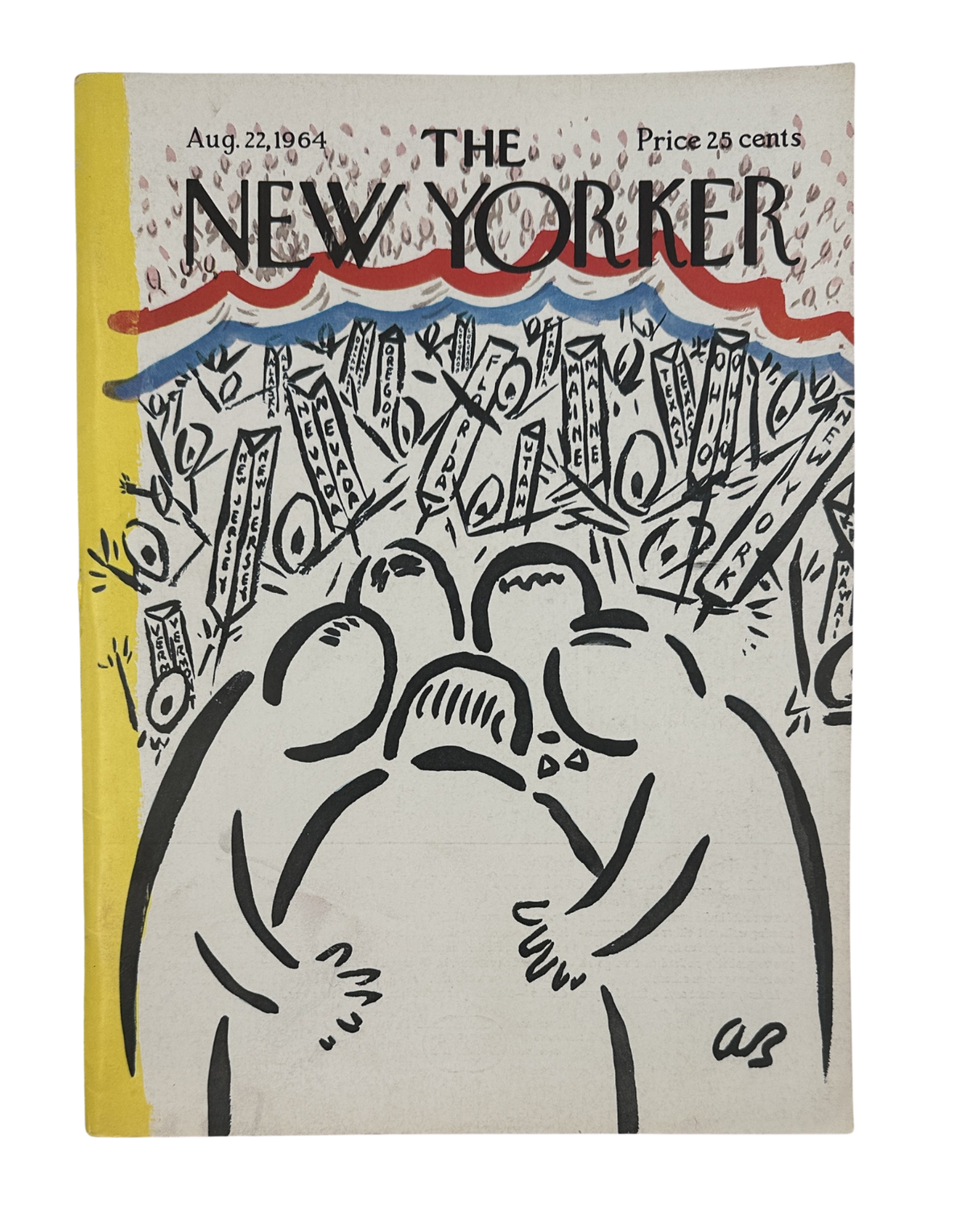 The New Yorker Magazine August 22, 1964 Convention Ticker Tape Abe Birnbaum Cover VG, featuring the illustrated New Yorker cover with ticker tape, patriotic red white and blue accents, and Abe Birnbaum signature.
