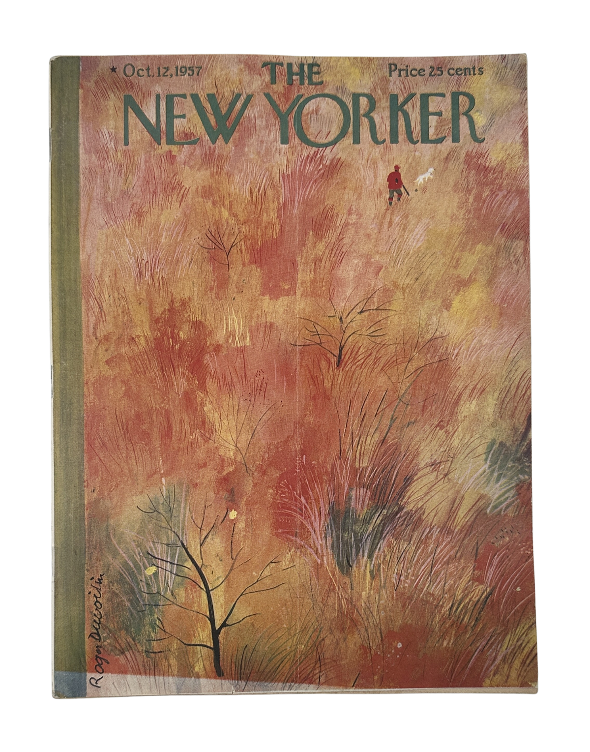 The New Yorker Magazine October 12, 1957 Fall Landscape Roger Duvoisin Cover, complete front cover featuring an autumn landscape with trees and grasses.