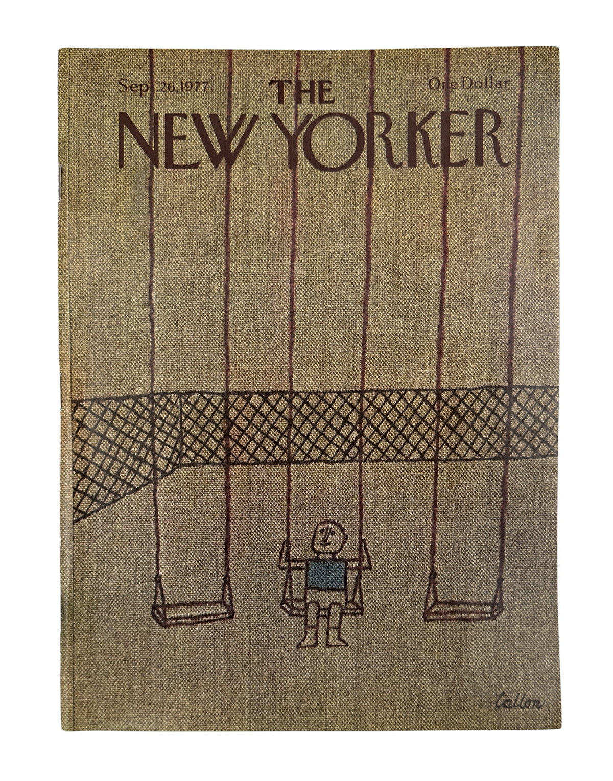 The New Yorker Magazine September 26, 1977 Swing Set Robert Tallon Cover VG, front cover featuring a child beneath large playground swings and bridge-like swing seats.