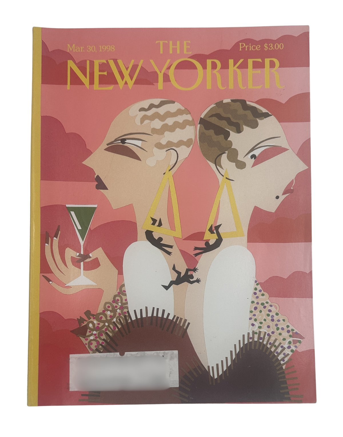 The New Yorker Magazine March 30, 1998 Drop-Dead Chic Michael Roberts Cover VG, featuring the pink and red illustrated cover with two stylish figures and martini glass