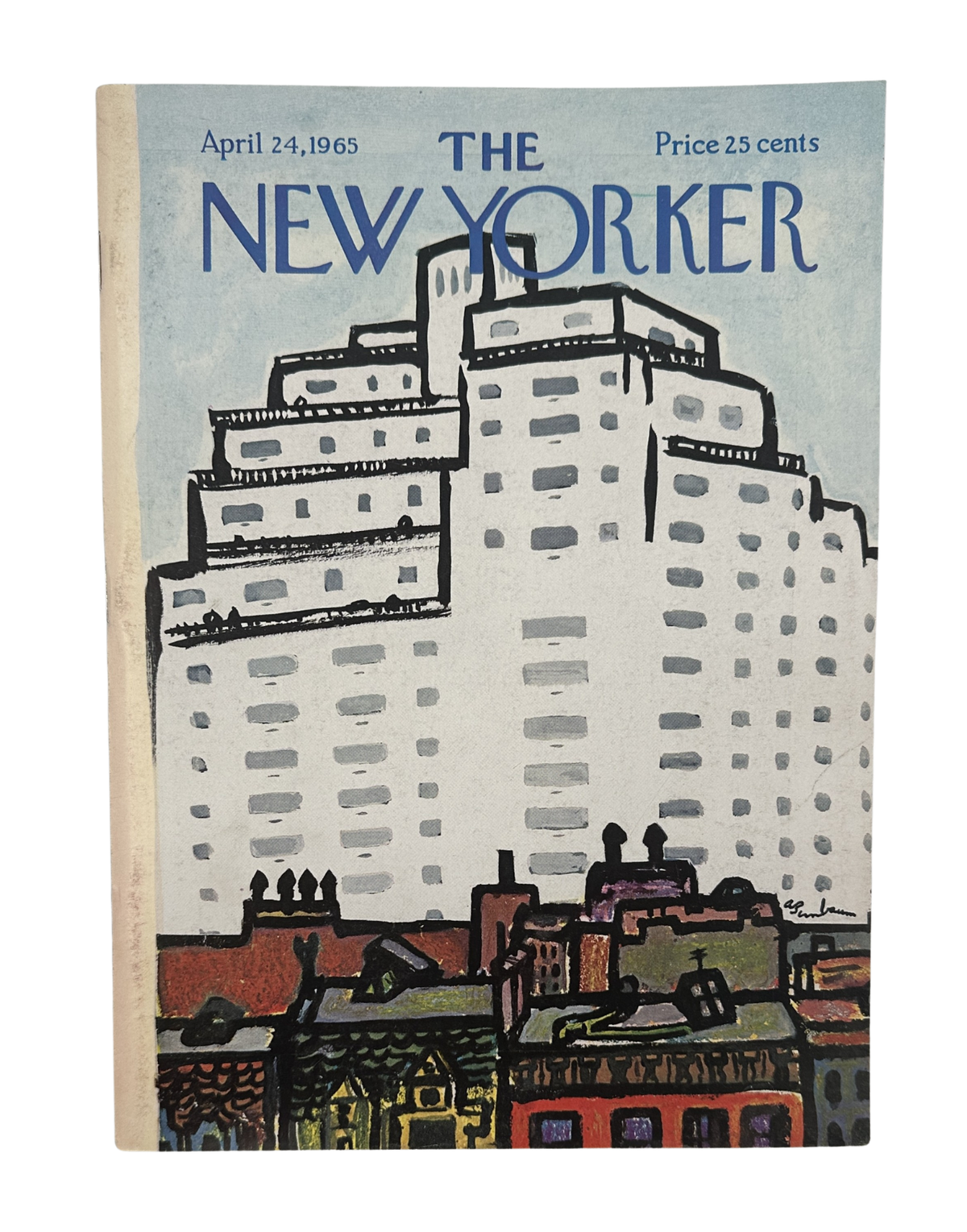 The New Yorker Magazine April 24, 1965 City Building Vietnam Abe Birnbaum Cover VG, featuring an illustrated city building cover with colorful rooftops and the classic New Yorker masthead.