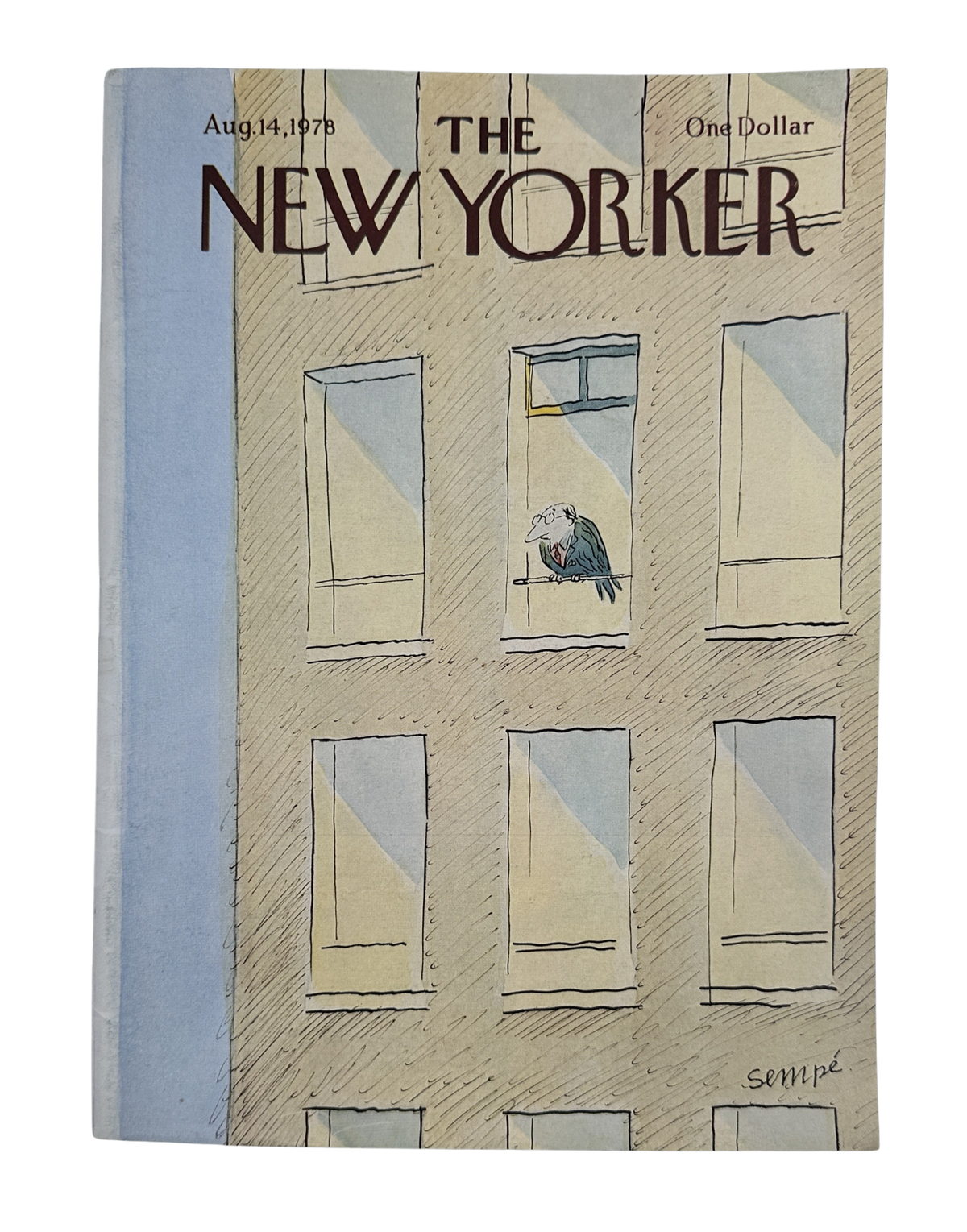 The New Yorker Magazine August 14, 1978 Apartment Window Man J. J. Sempé Cover VG, front cover showing illustrated apartment windows and a seated man
