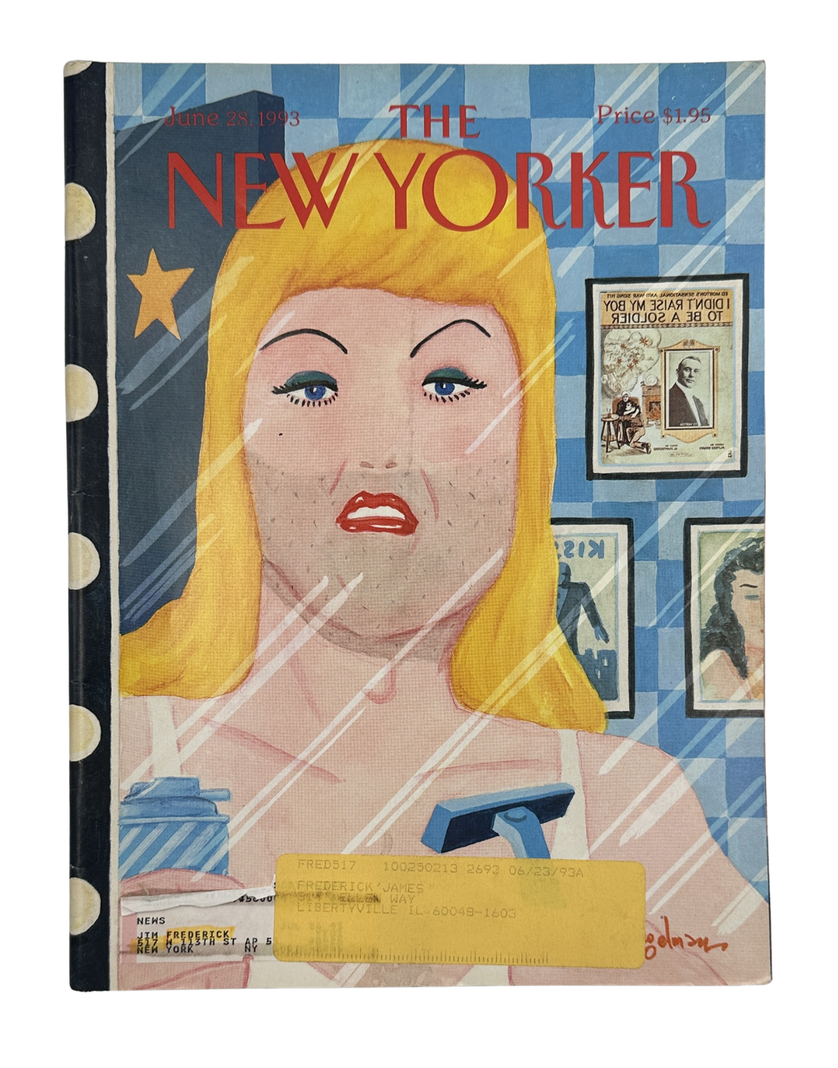 The New Yorker Magazine June 28, 1993 Mirror Reflection Blond Art Spiegelman Cover, featuring a blonde woman reflected in a mirror with framed artwork.