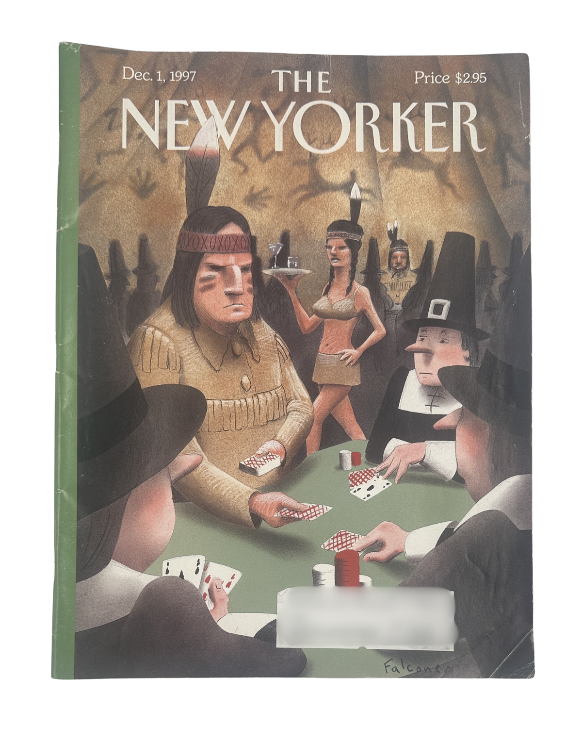 The New Yorker Magazine December 1, 1997 Poker Pilgrim Native Ian Falconer Cover featuring Native American and pilgrims playing poker
