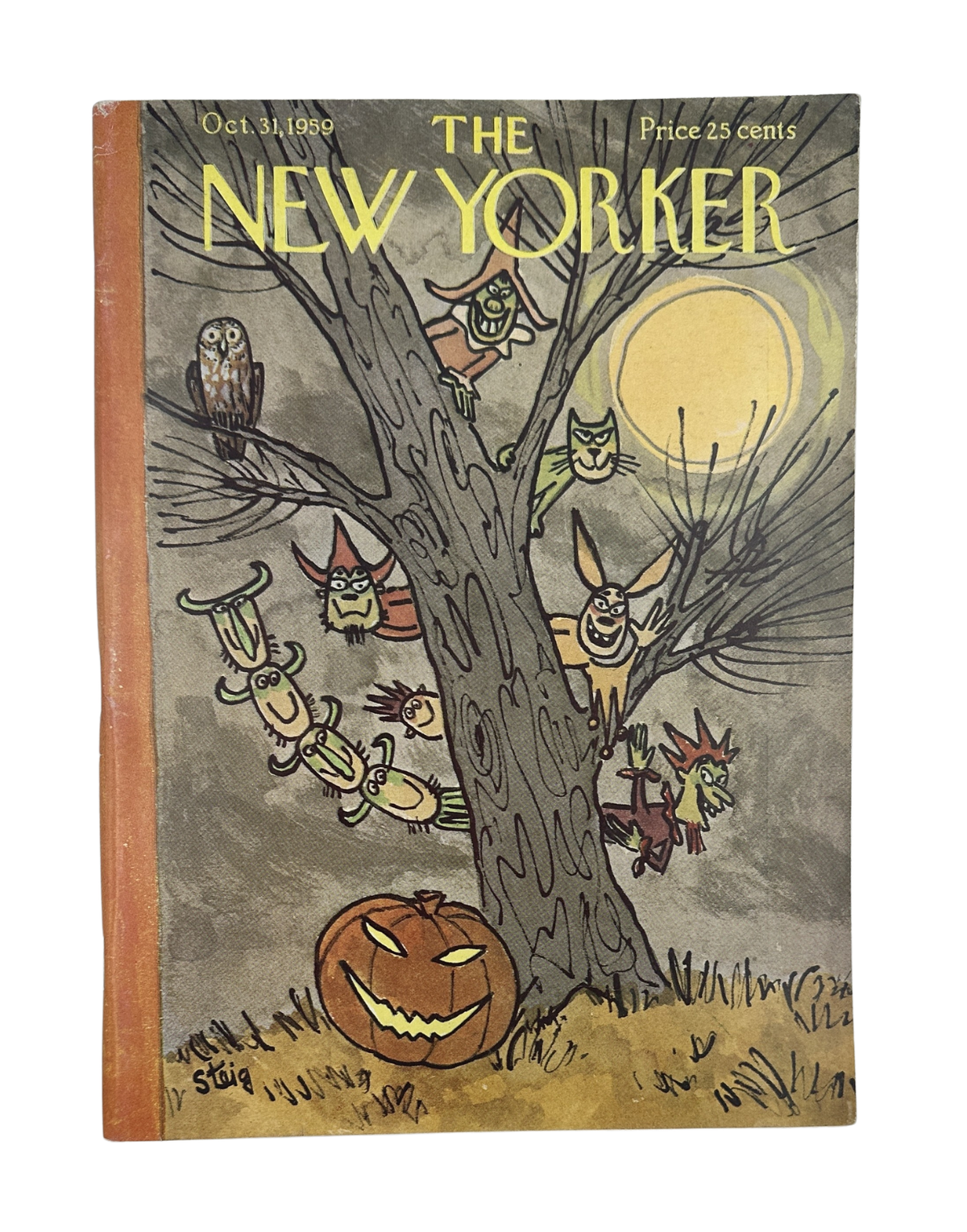 The New Yorker Magazine October 31, 1959 Halloween Pumpkin Owl William Steig Cover