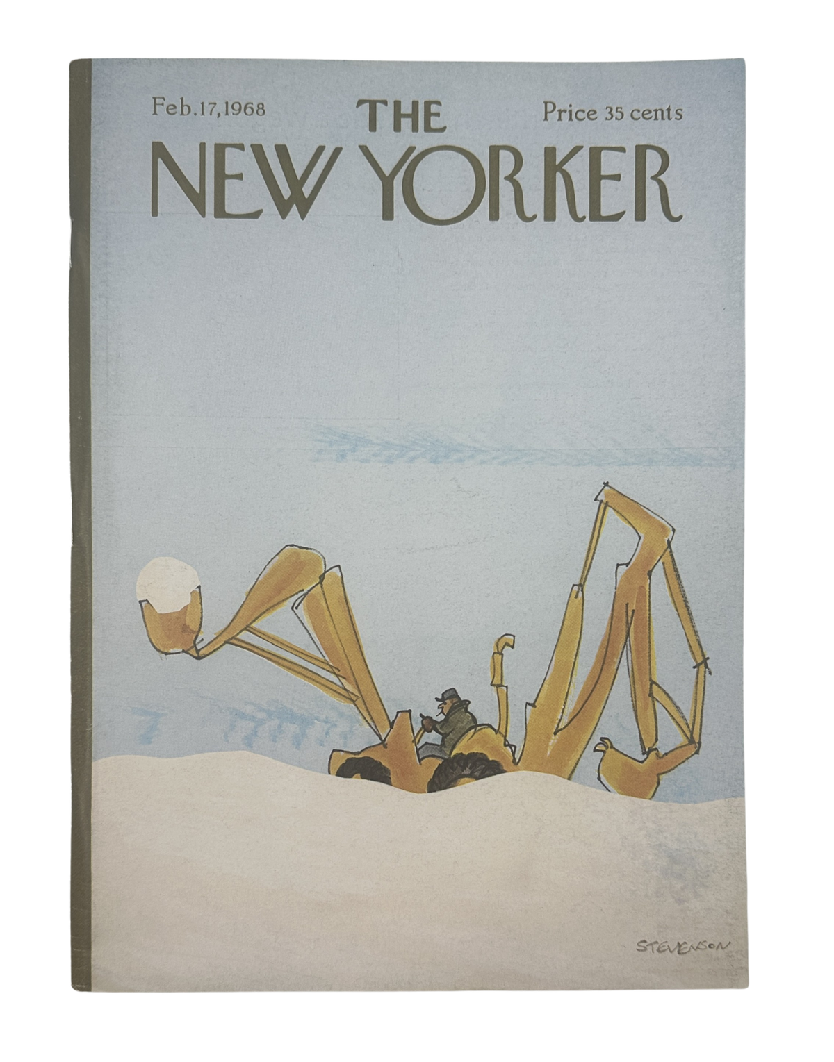 The New Yorker Magazine February 17, 1968 Snowplow James Stevenson Cover VG, featuring an illustrated snowplow scene on the vintage magazine cover.