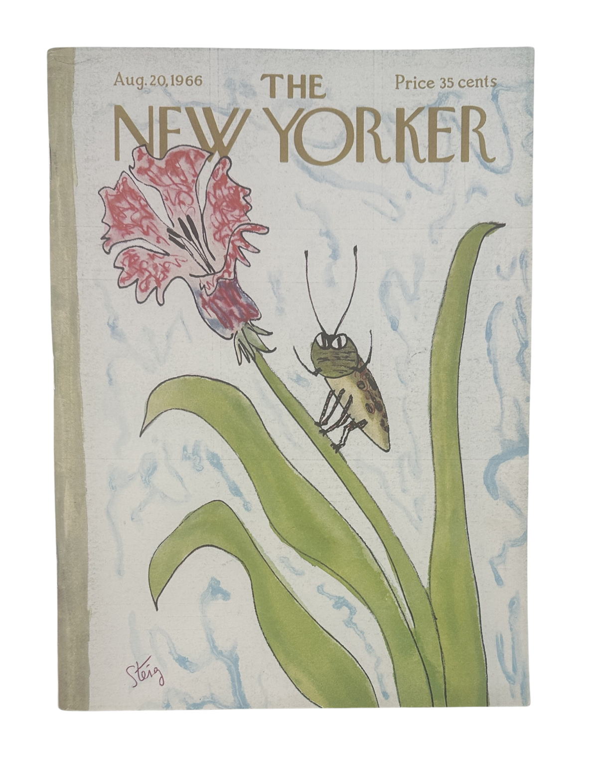The New Yorker Magazine August 20, 1966 Flower Insect William Steig Cover VG, featuring a vintage illustrated flower and insect cover.