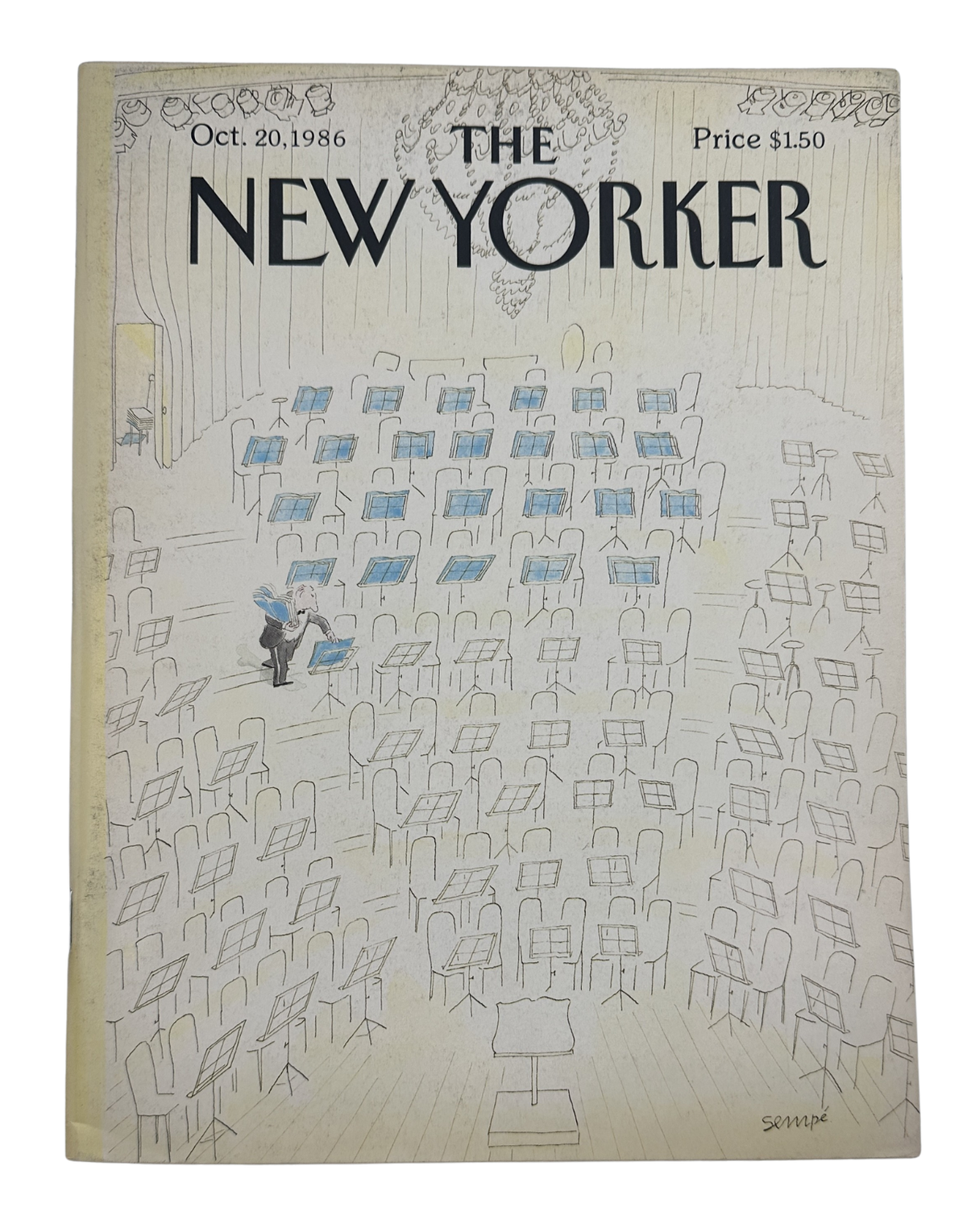 The New Yorker Magazine October 20, 1986 Orchestra Hall J J Sempé Cover VG, featuring a detailed illustration of a concert hall audience and orchestra.
